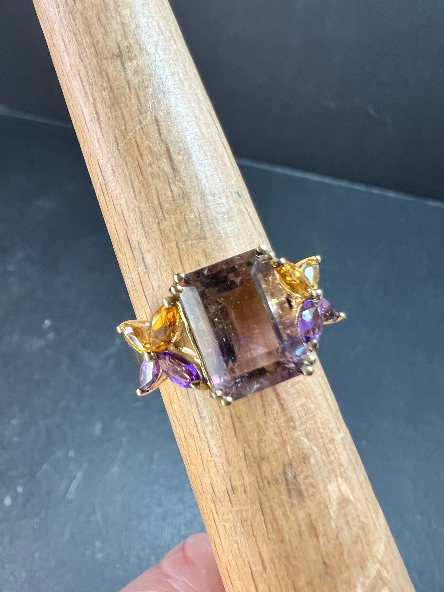 Ametrine Citrine Amethyst Ring Gold Plated 925 Size 7