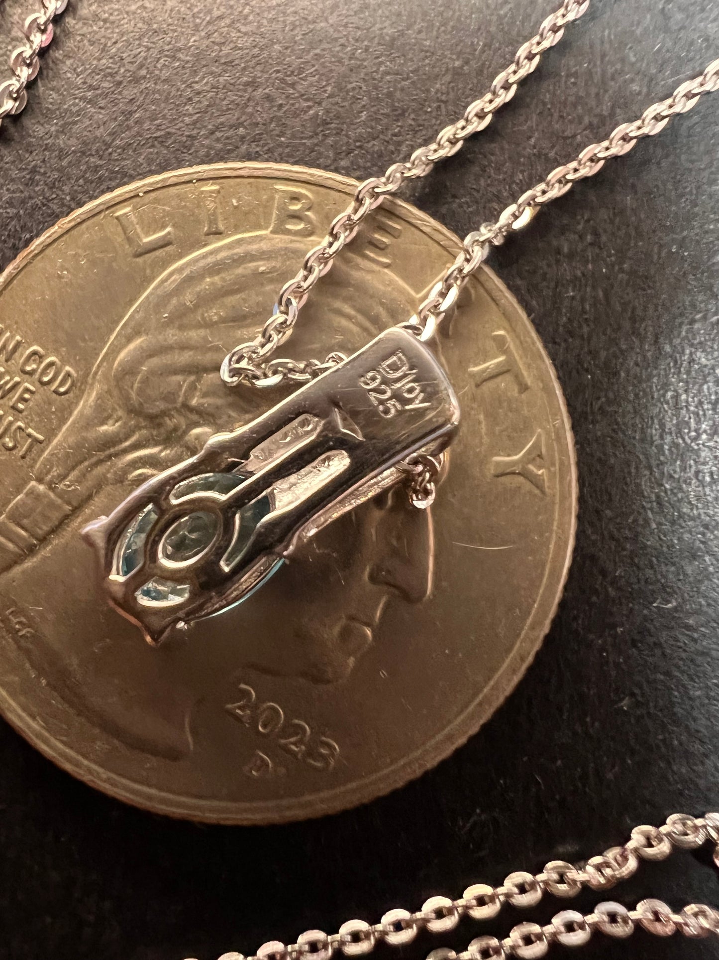 NEW Blue zircon and pink sapphire sterling silver pendant and chain