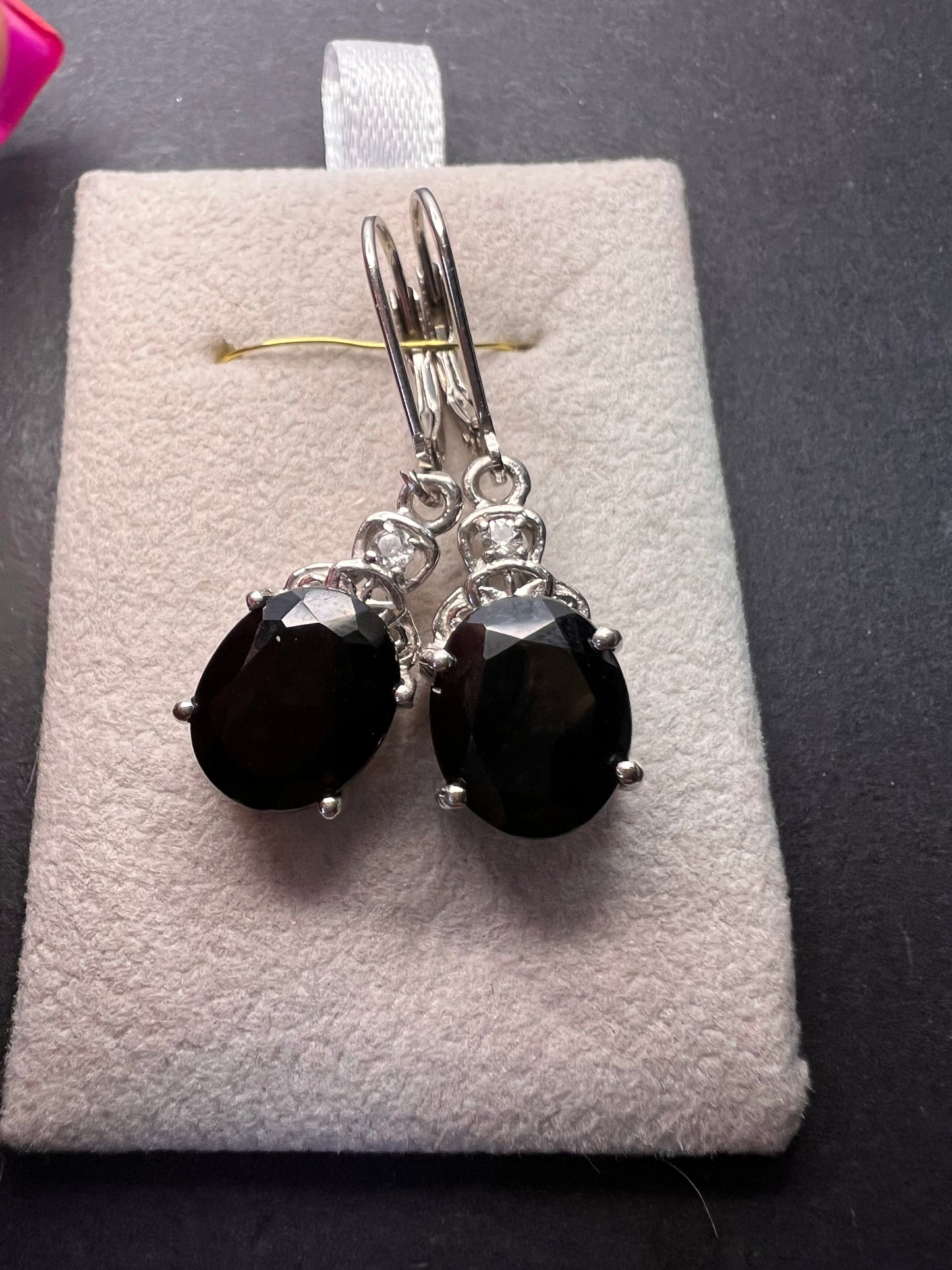 Black spinel lever back Sterling earrings