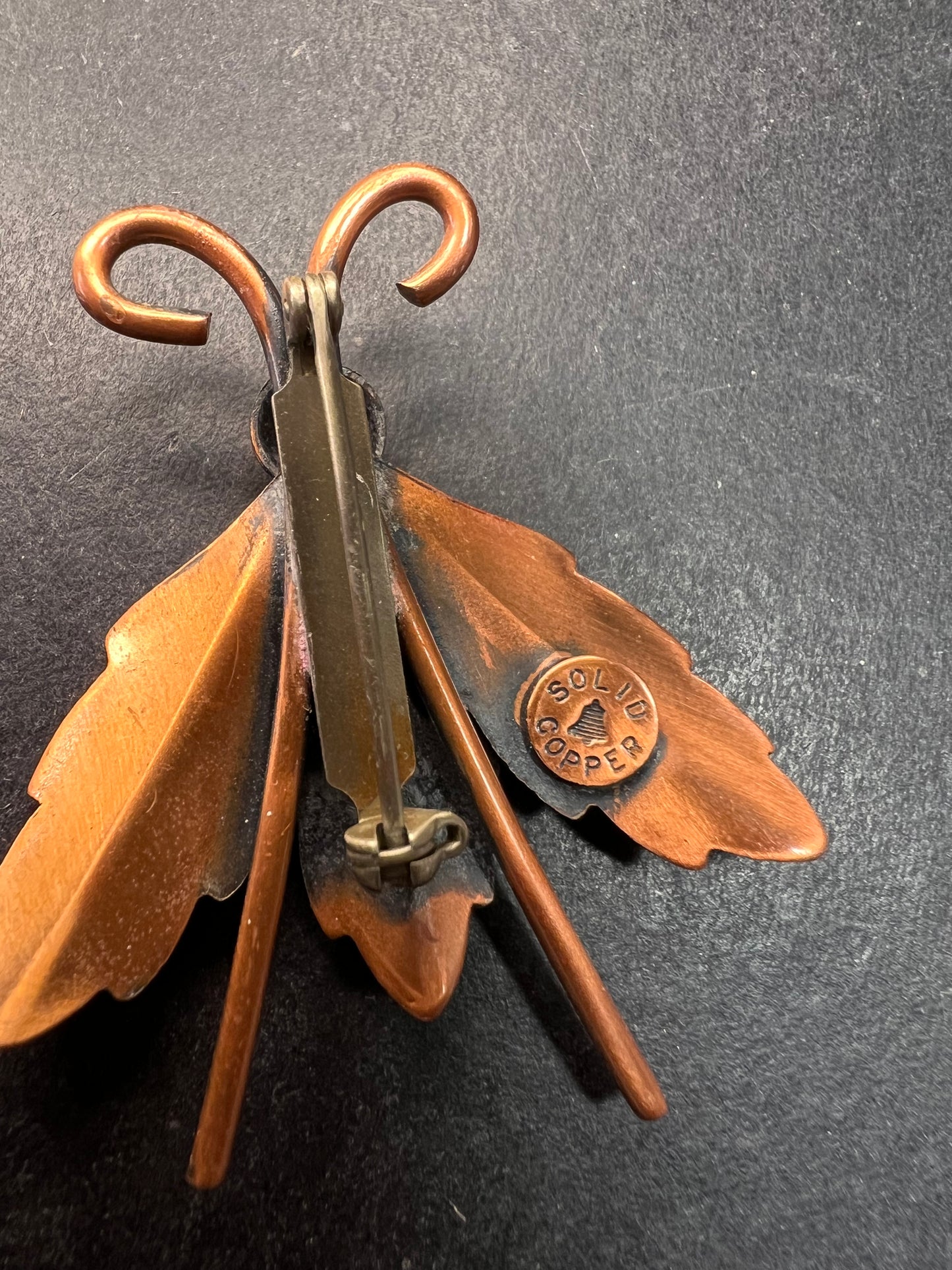 Vintage Bell Trading Post Copper Insect Pin Leaf Wings Southwestern