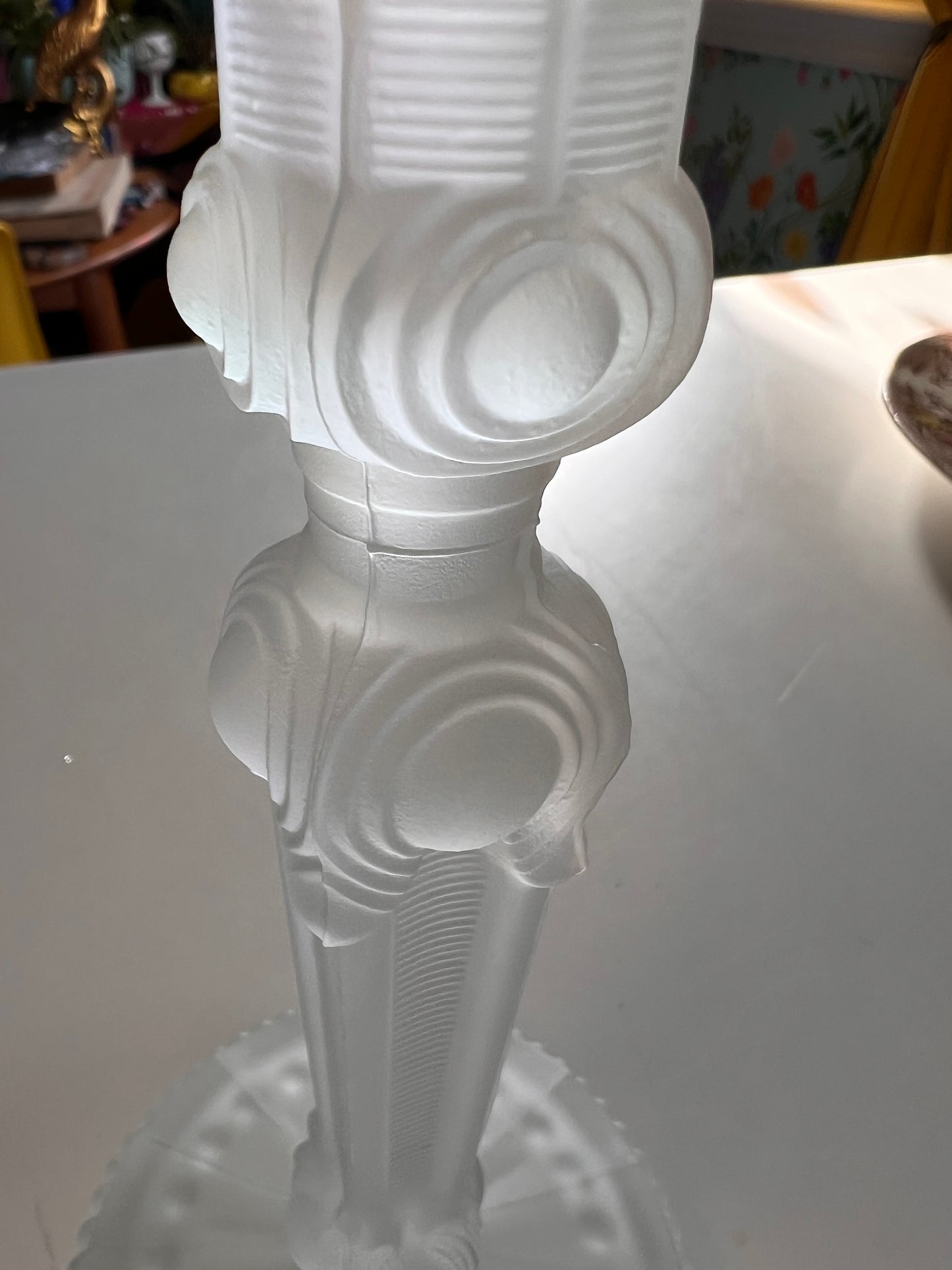 Vintage Frosted Glass Candlestick | Lalique Style Art Deco Taper Holder 6.75"