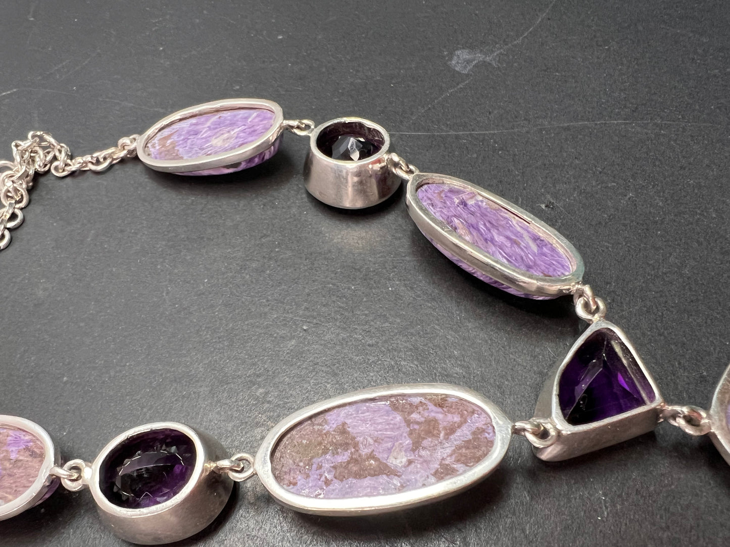 NEW Charoite and amethyst sterling silver necklace