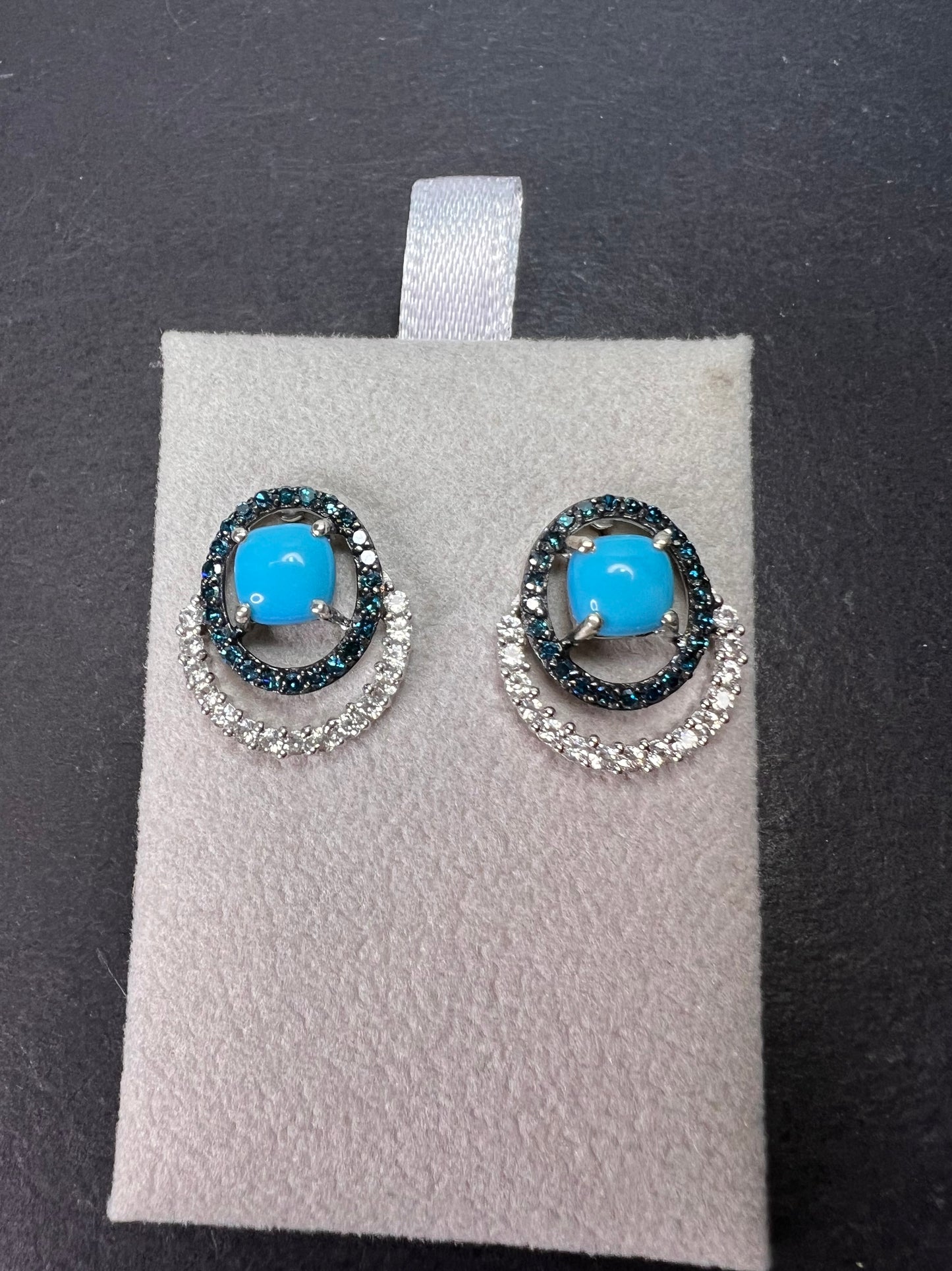 Sleeping Beauty turquoise and blue diamond double ring earrings in platinum over sterling silver