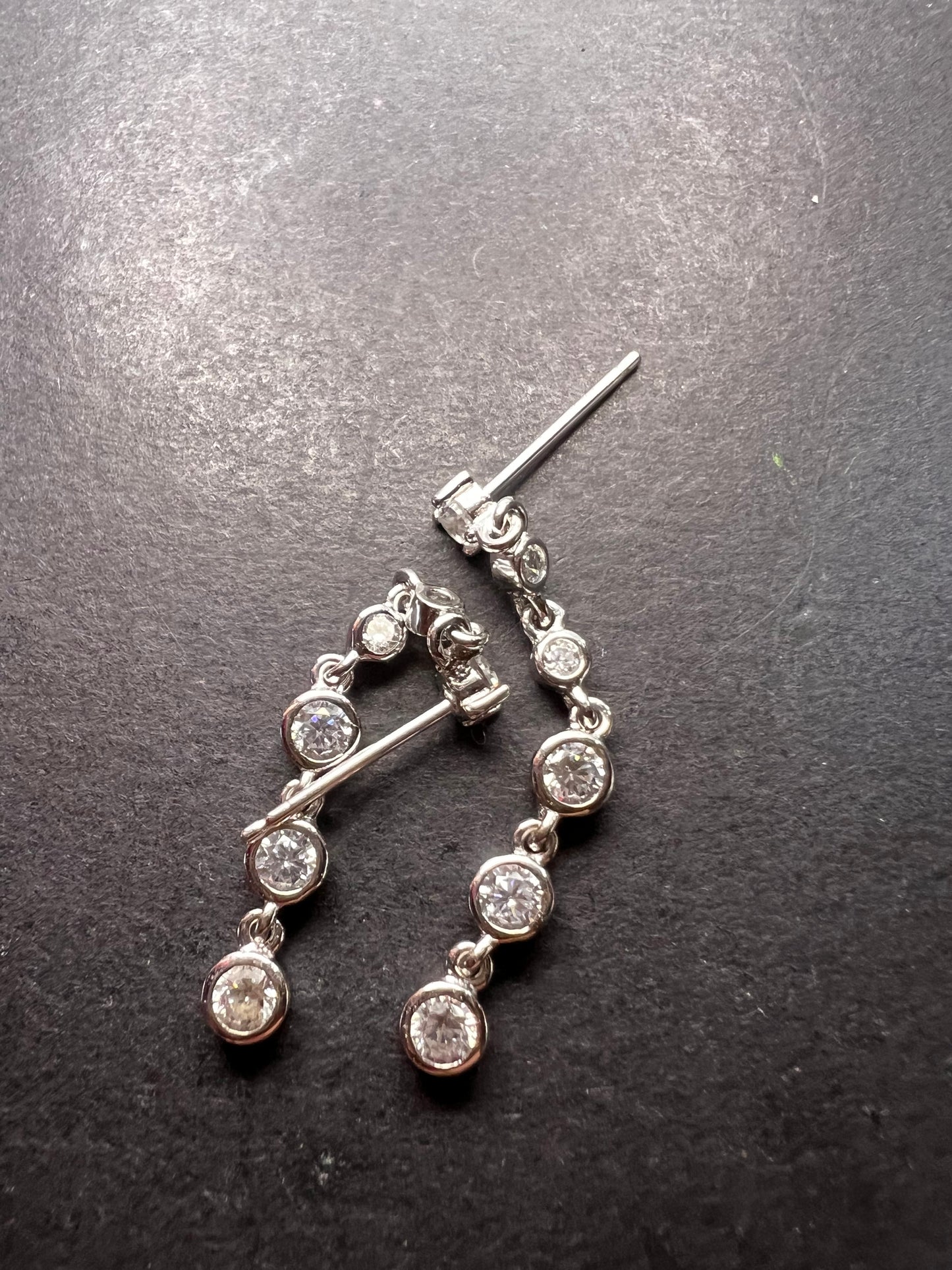 Long CZ sterling silver bubble drop earrings