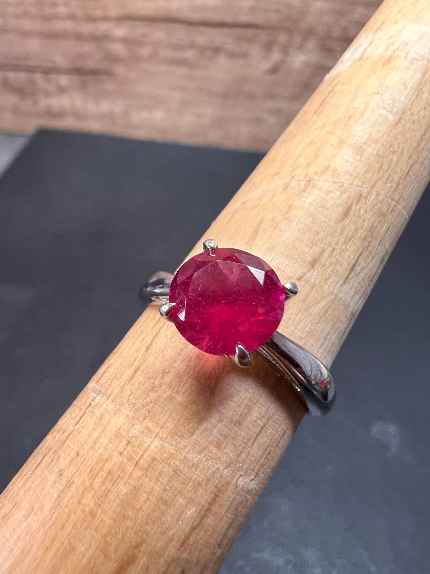 Ruby solitaire sterling silver ring size 7