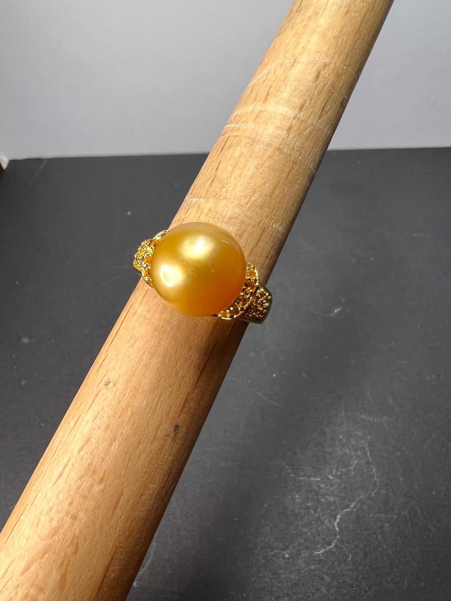 Golden Cultured South Sea Pearl and Citrine 18k Yellow Gold Over Sterling Silver Ring size 9