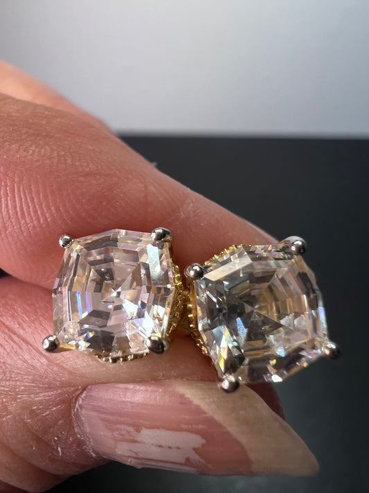 CZ radiant square vermeil stud earrings