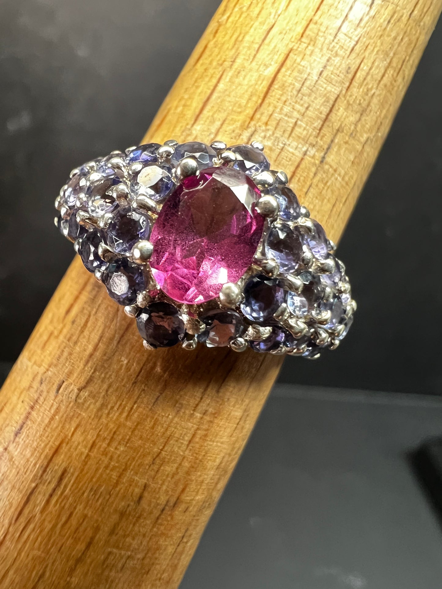 Pink Tourmaline Tanzanite Sterling Silver Cluster Ring Size 7
