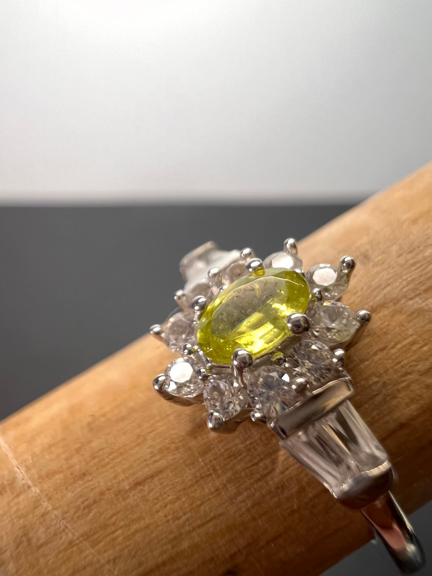 Sphene halo ring in rhodium over sterling silver size 5 *NEW*