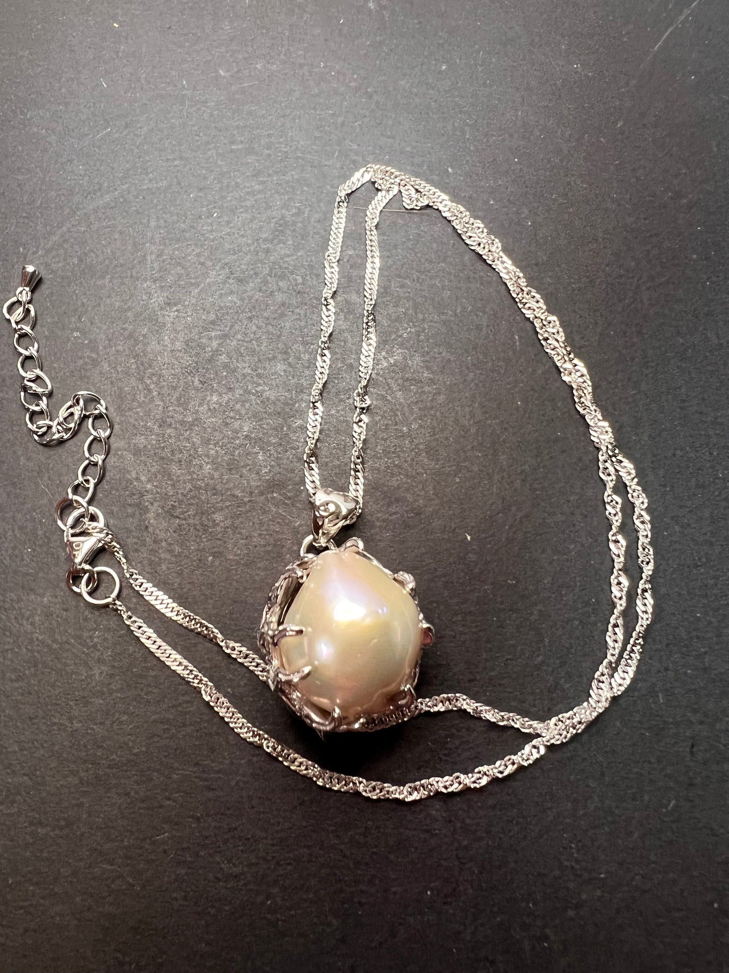 White Cultured Freshwater Pearl Rhodium Over Sterling Silver Pendant