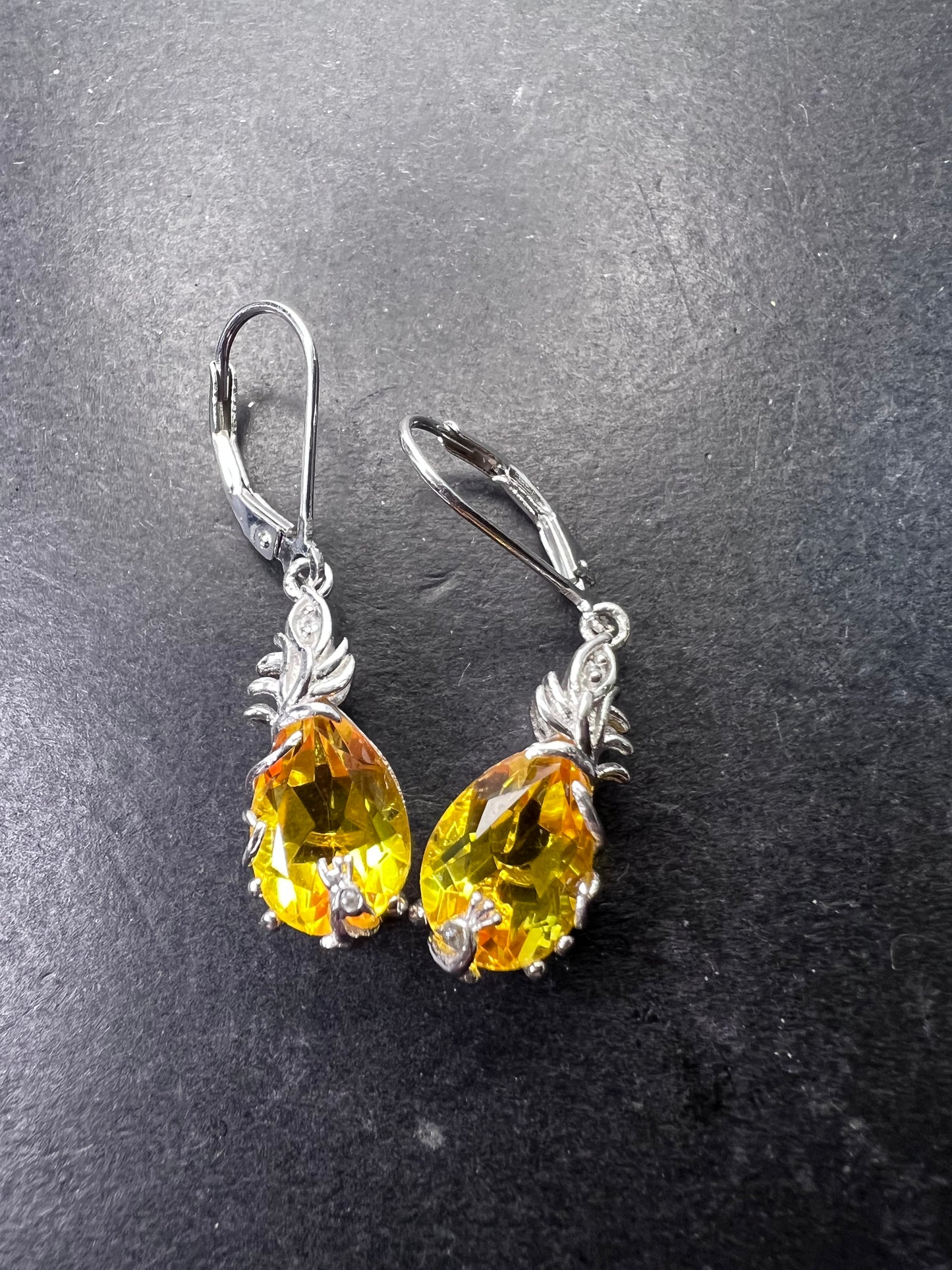 Lemon yellow treated quartz sterling silver drop earrings