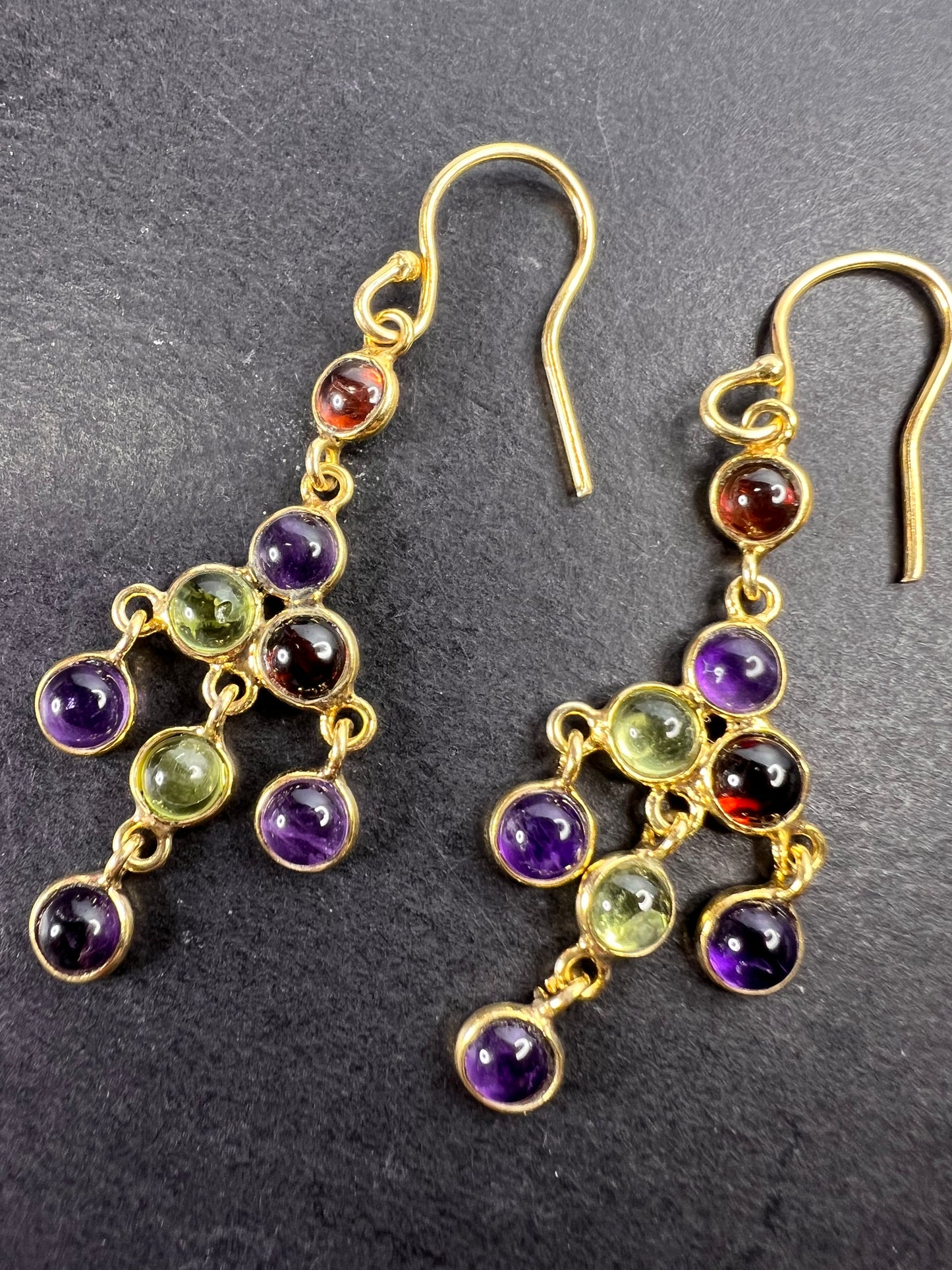 Multi gemstone chandelier earrings in gold over sterling silver