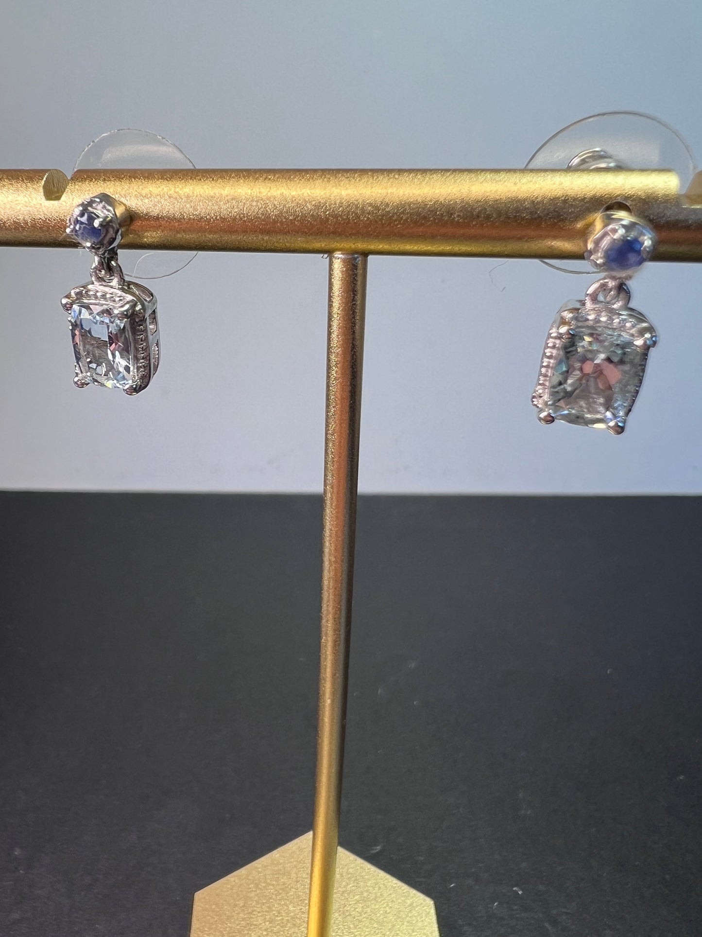 aquamarine and blue sapphire sterling silver earrings