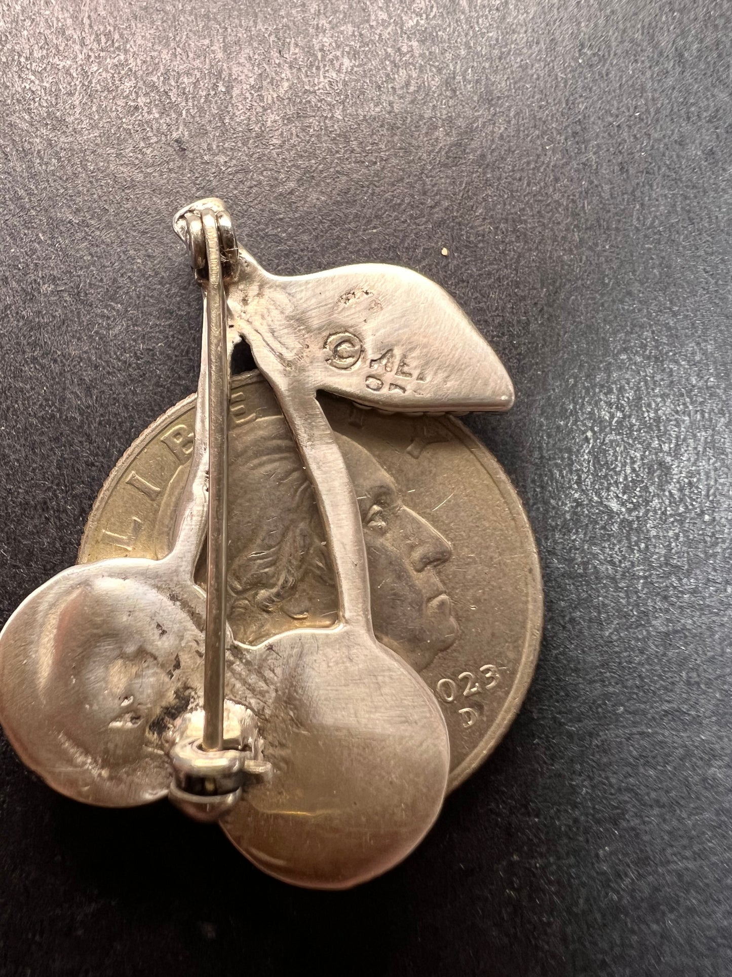 Vintage 80’s sterling silver cherries brooch pin