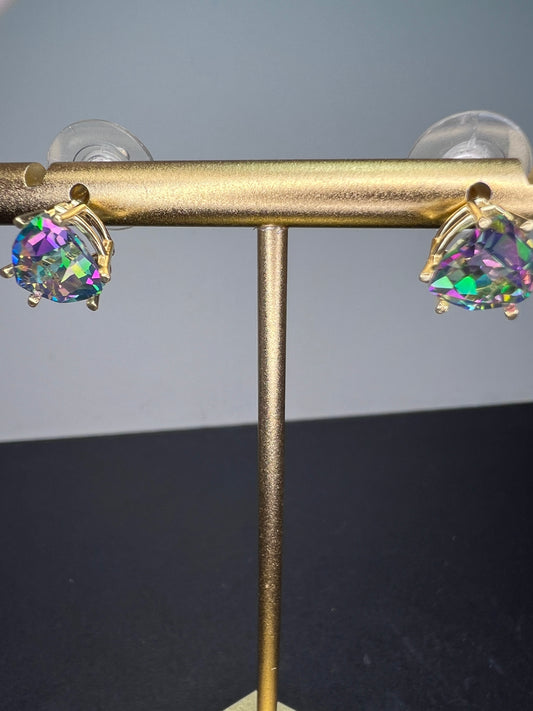 14k gold trilliant mystic fire topaz stud earrings