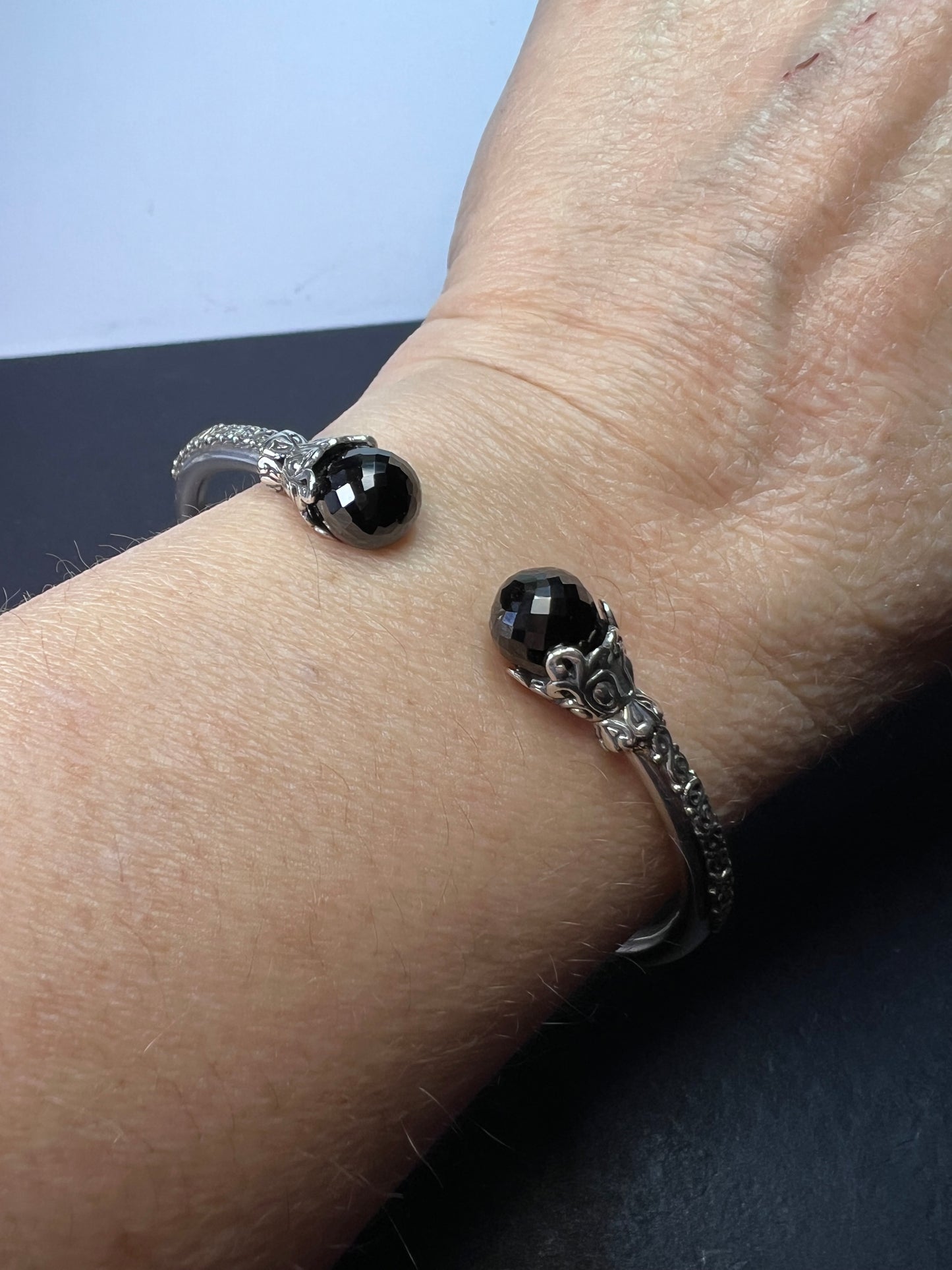 Sarda designer Black onyx and sterling silver cuff bracelet