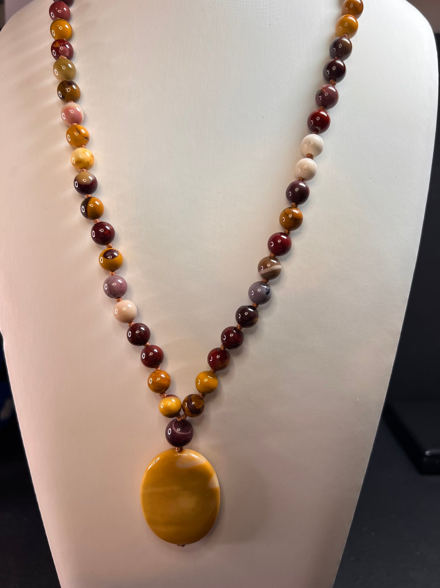 NEW Mookaite knotted pendant necklace with sterling silver clasp