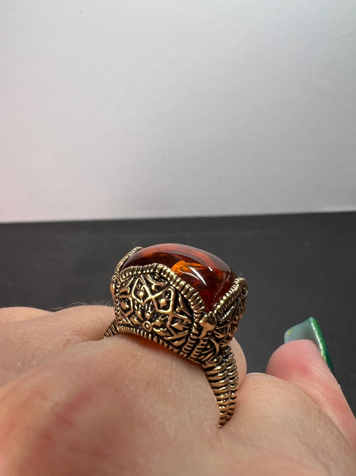 Designer Barse amber brass ring size 9