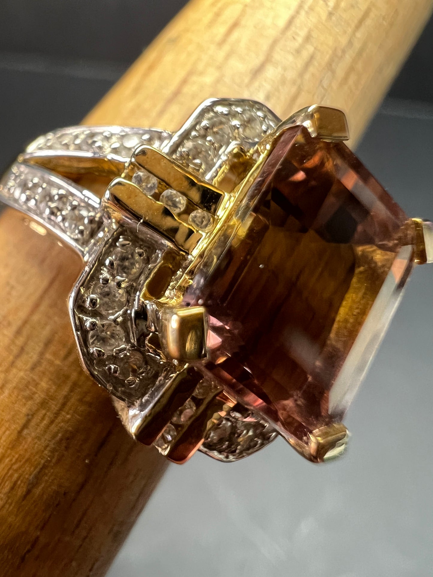 Vintage Ametrine Emerald Cut Ring Gold Over Sterling White Zircon Size 7