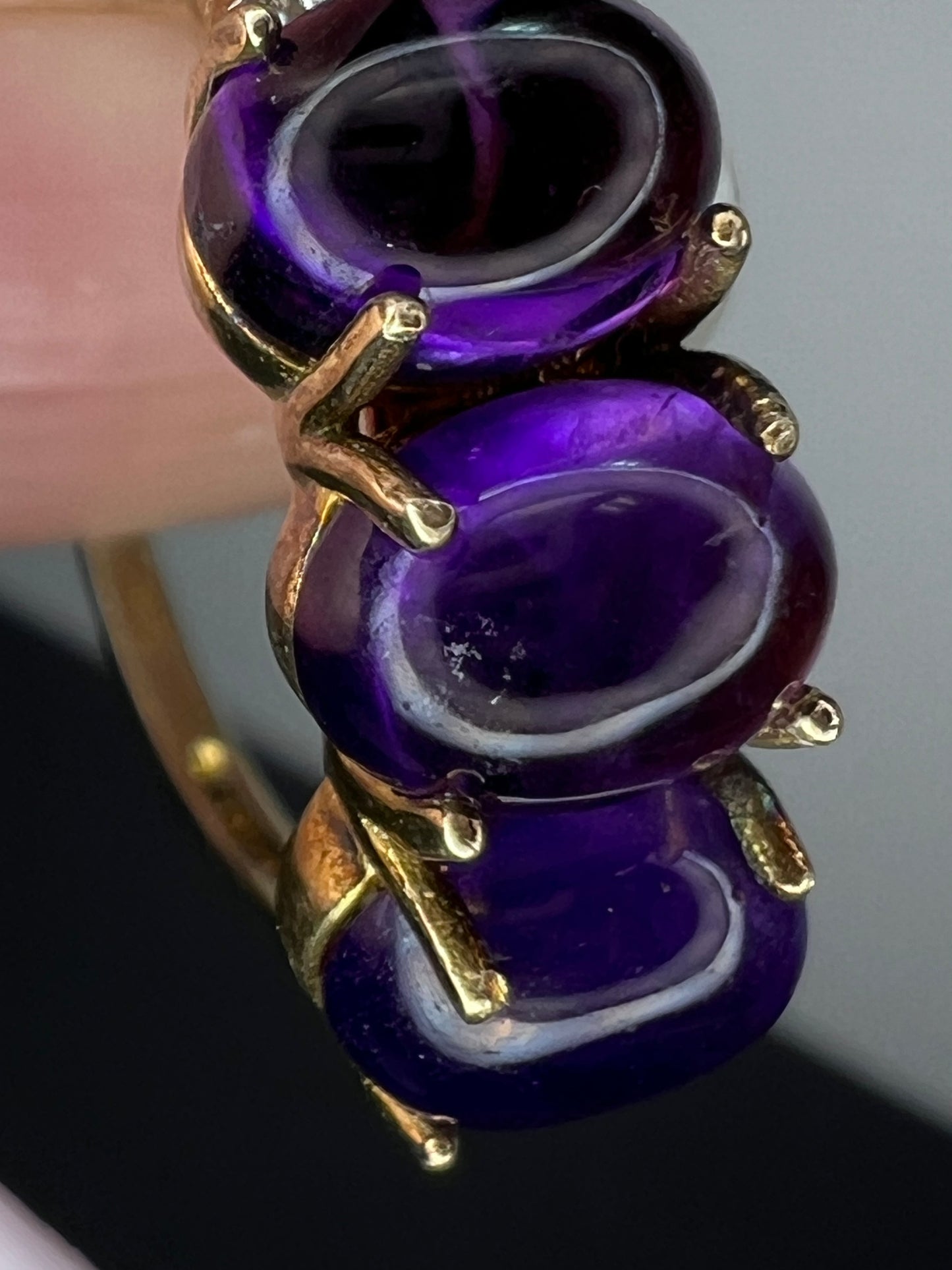 Triple amethyst stone ring in gold over sterling silver size 9