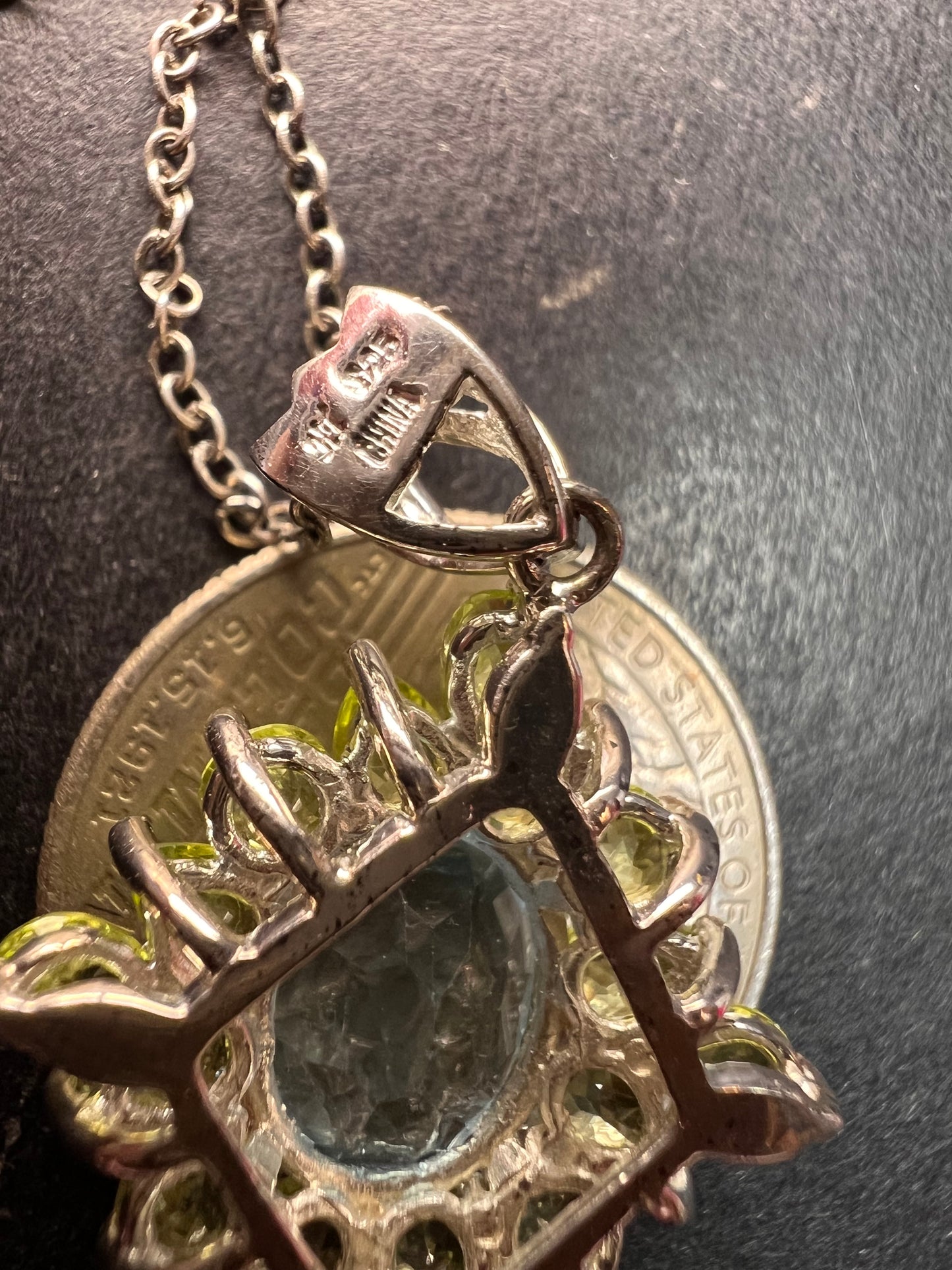 Vintage Blue Topaz & Peridot Sunburst Pendant Necklace – HT Sterling Silver