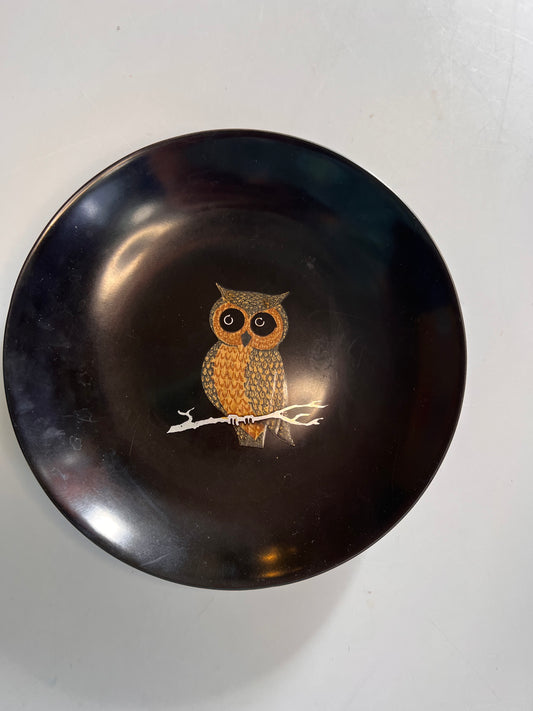 Vintage Couroc of Monterey Owl Inlay Bowl | MCM Black Resin Serving Dish 7.5"