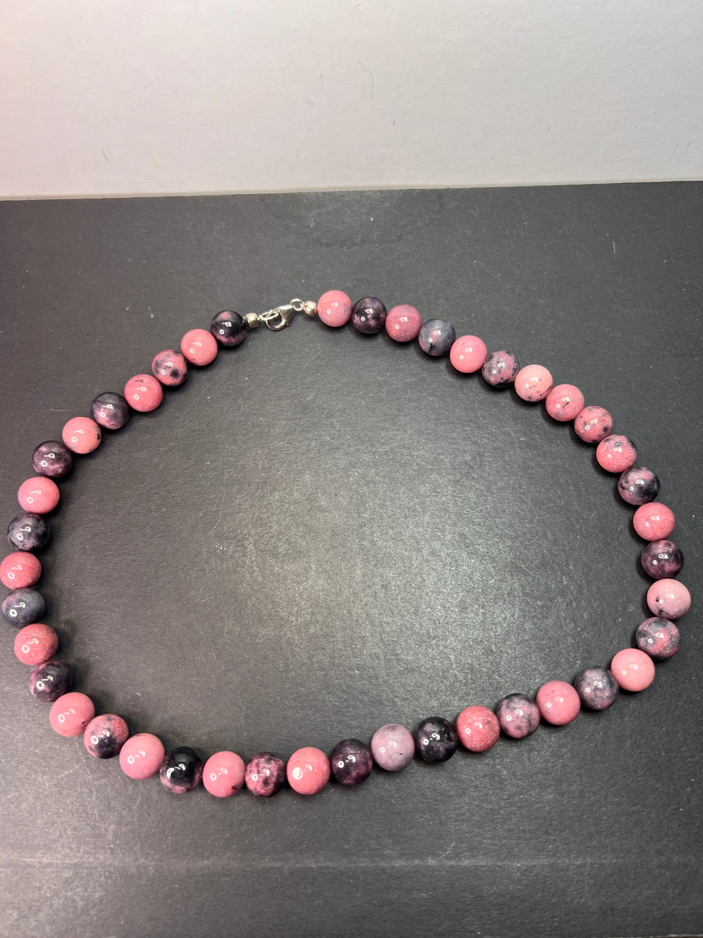 Rhodonite beaded necklace with sterling silver clasp *NEW*