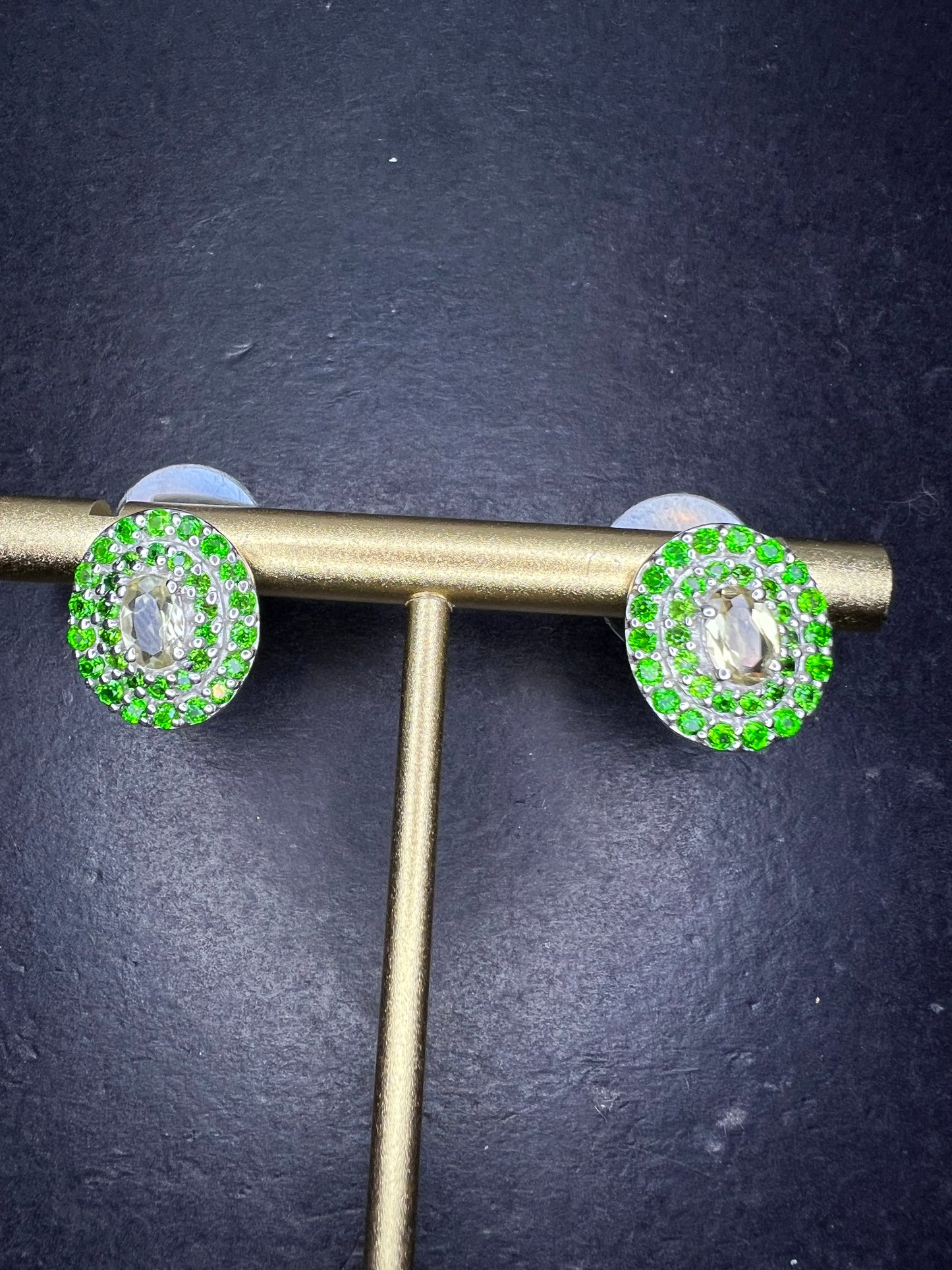 Turkizite, Chrome Diopside Platinum Over Sterling Silver halo Earrings 3.00 ctw