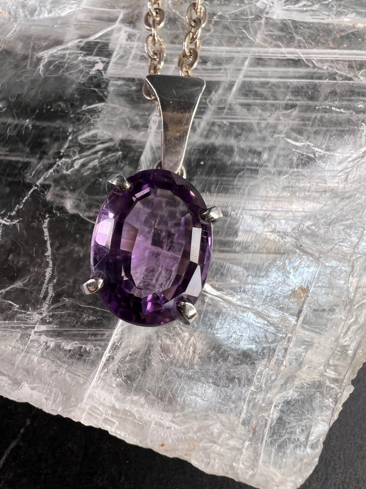 Vintage Amethyst Sterling Silver Pendant on 960 Silver Chain 18”