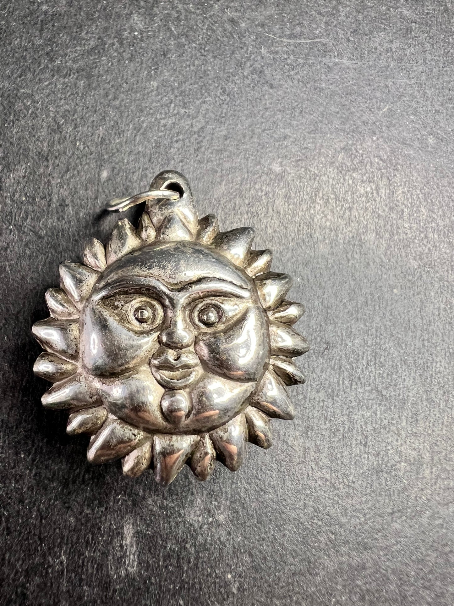 Vintage Sun Face Pendant Silver Tone Celestial Costume Jewelry Charm