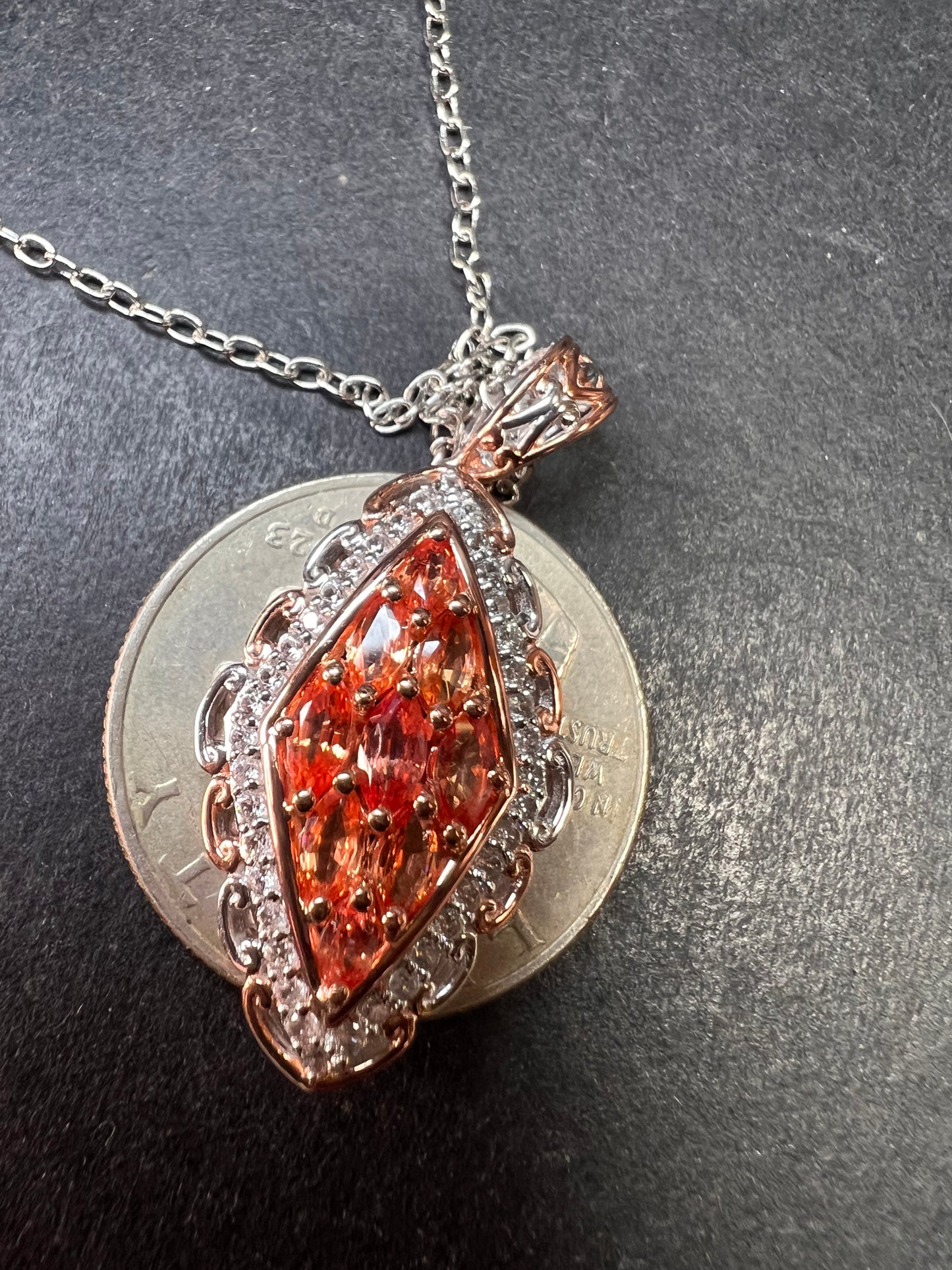 Padparadscha Sapphire Pendant | Sterling Silver Two-Tone | Gems by Valitutti