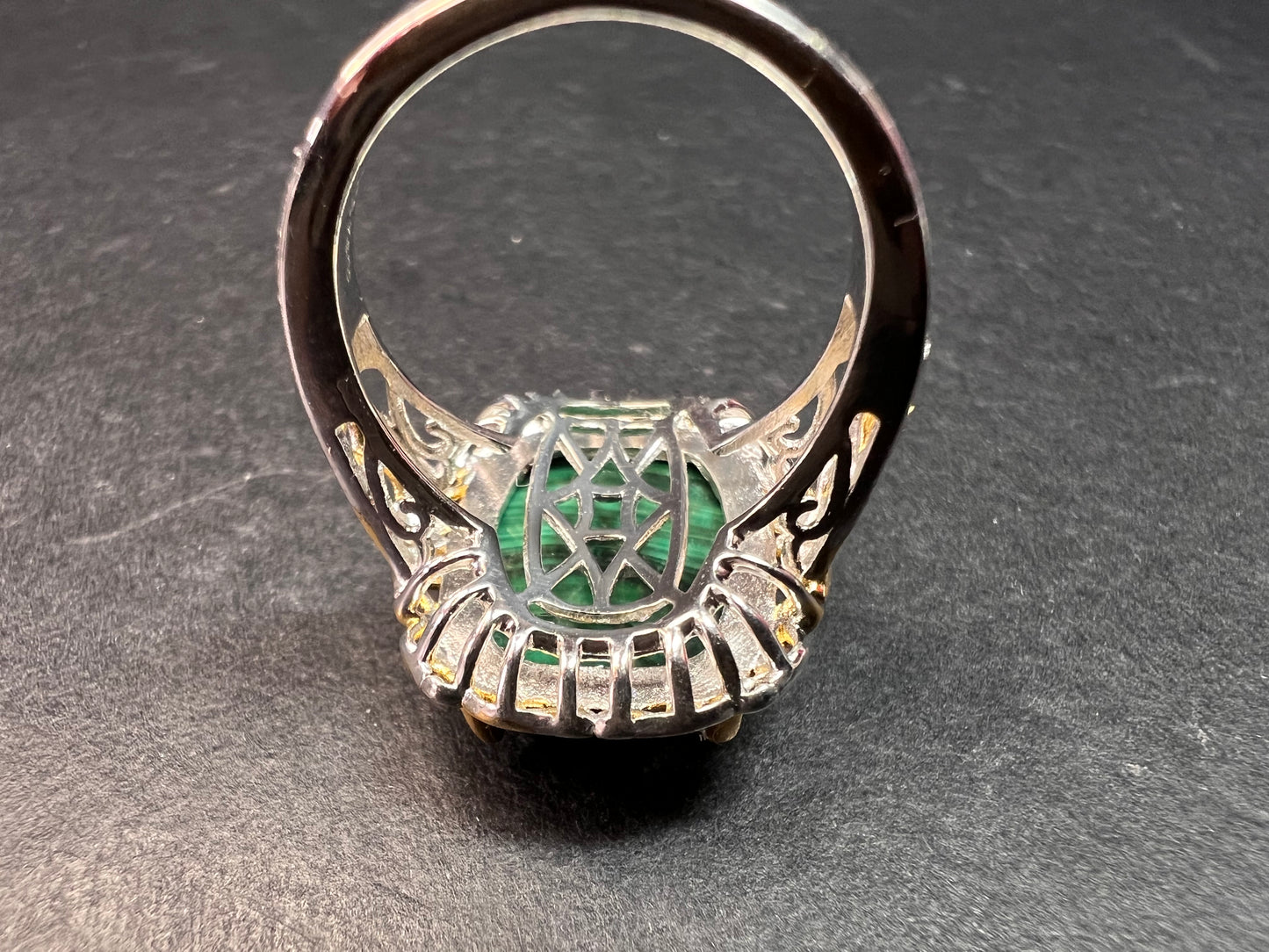 Karis Platinum & 18K Gold Plated Malachite Statement Ring Size 7