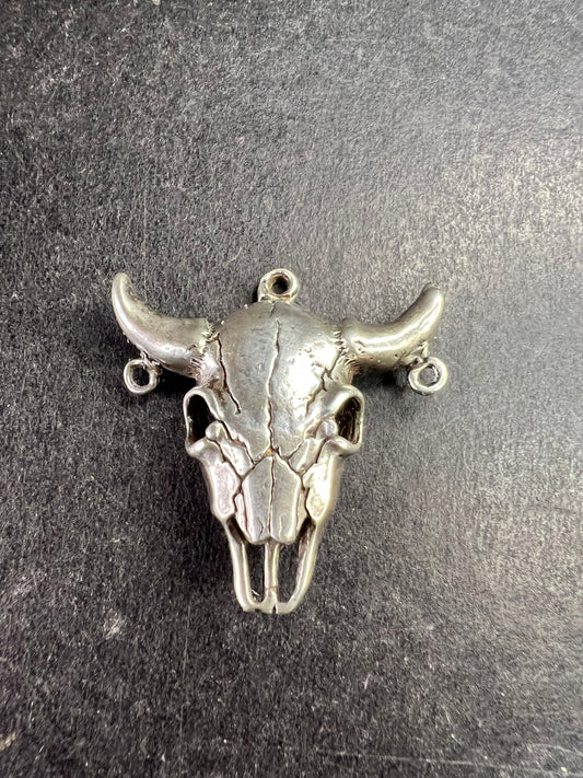 Vintage Sterling Silver Bull Skull Pendant Charm Jewelry Finding