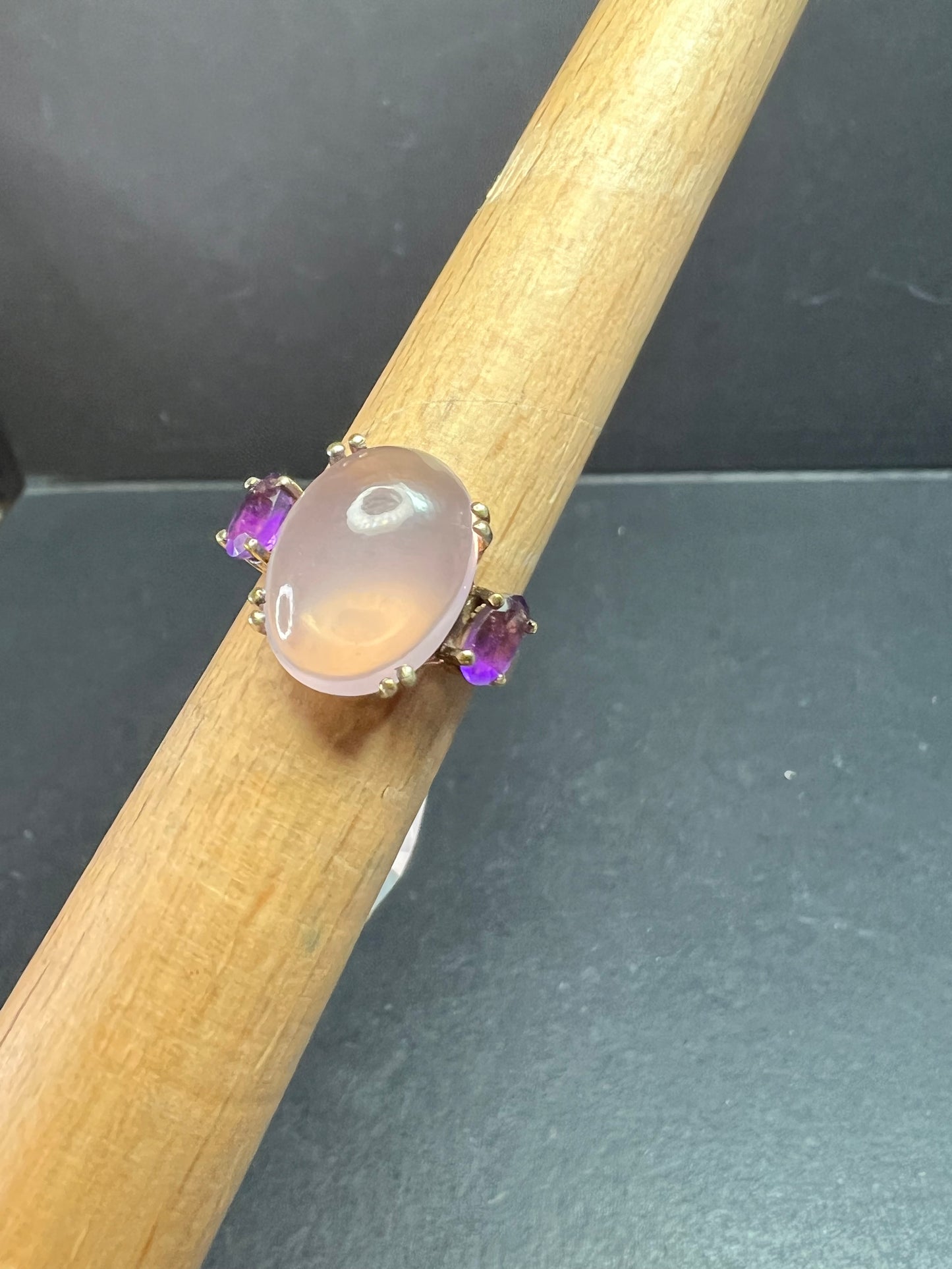 Rose Quartz & Amethyst Gold Plated 925 Ring Size 7 NWT