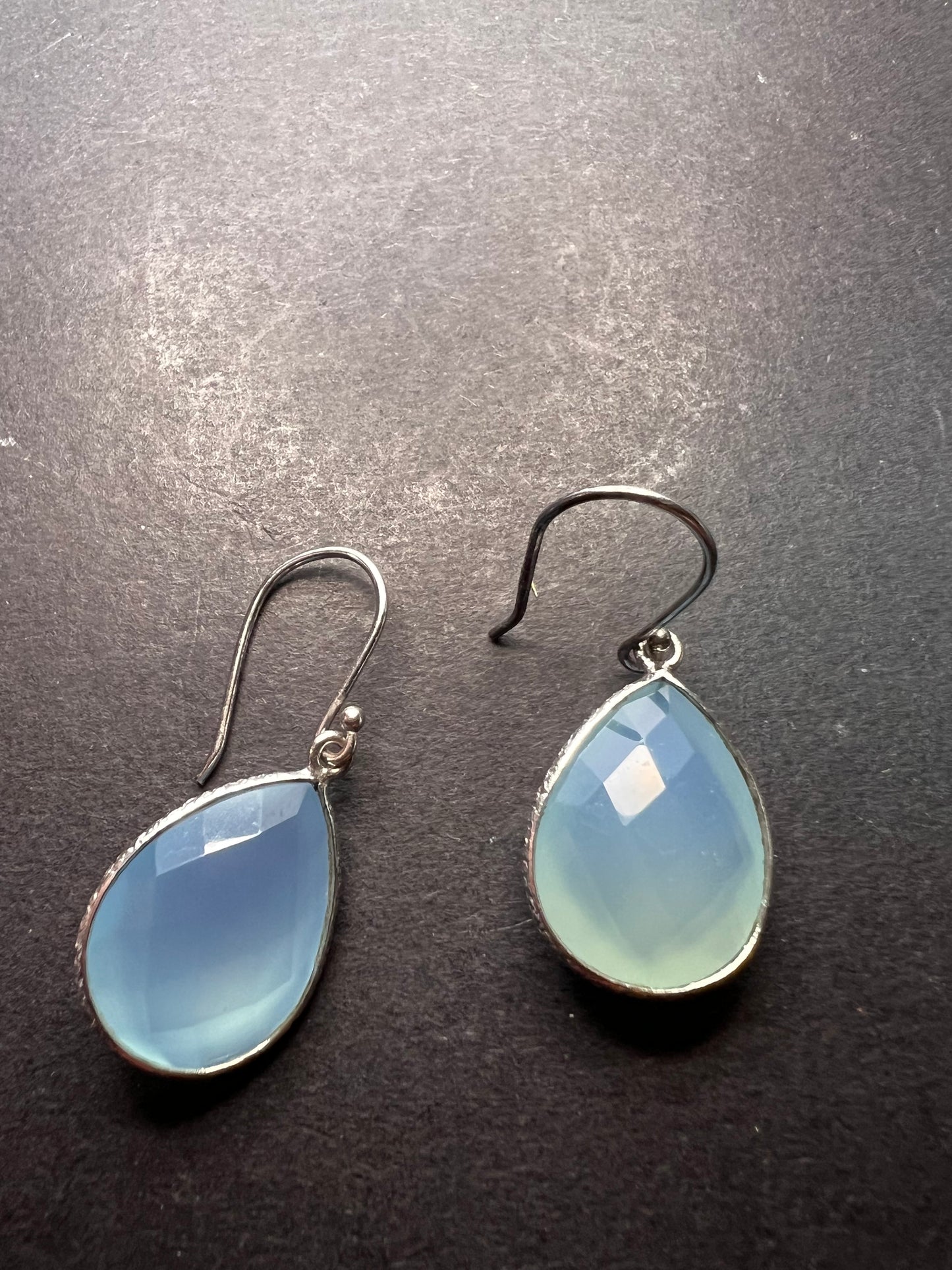 Aqua chalcedony sterling silver teardrop earrings