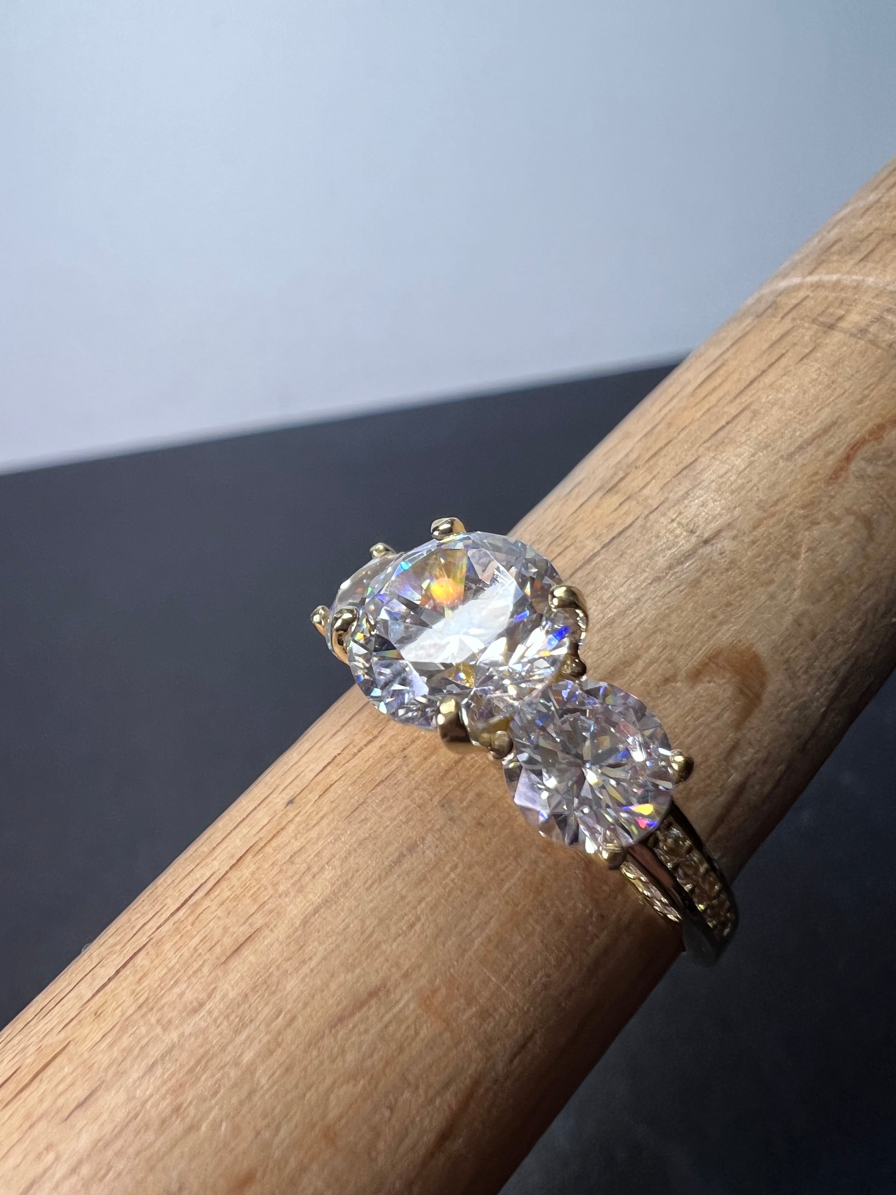 10k Gold retailer CZ Past Present Future Ring