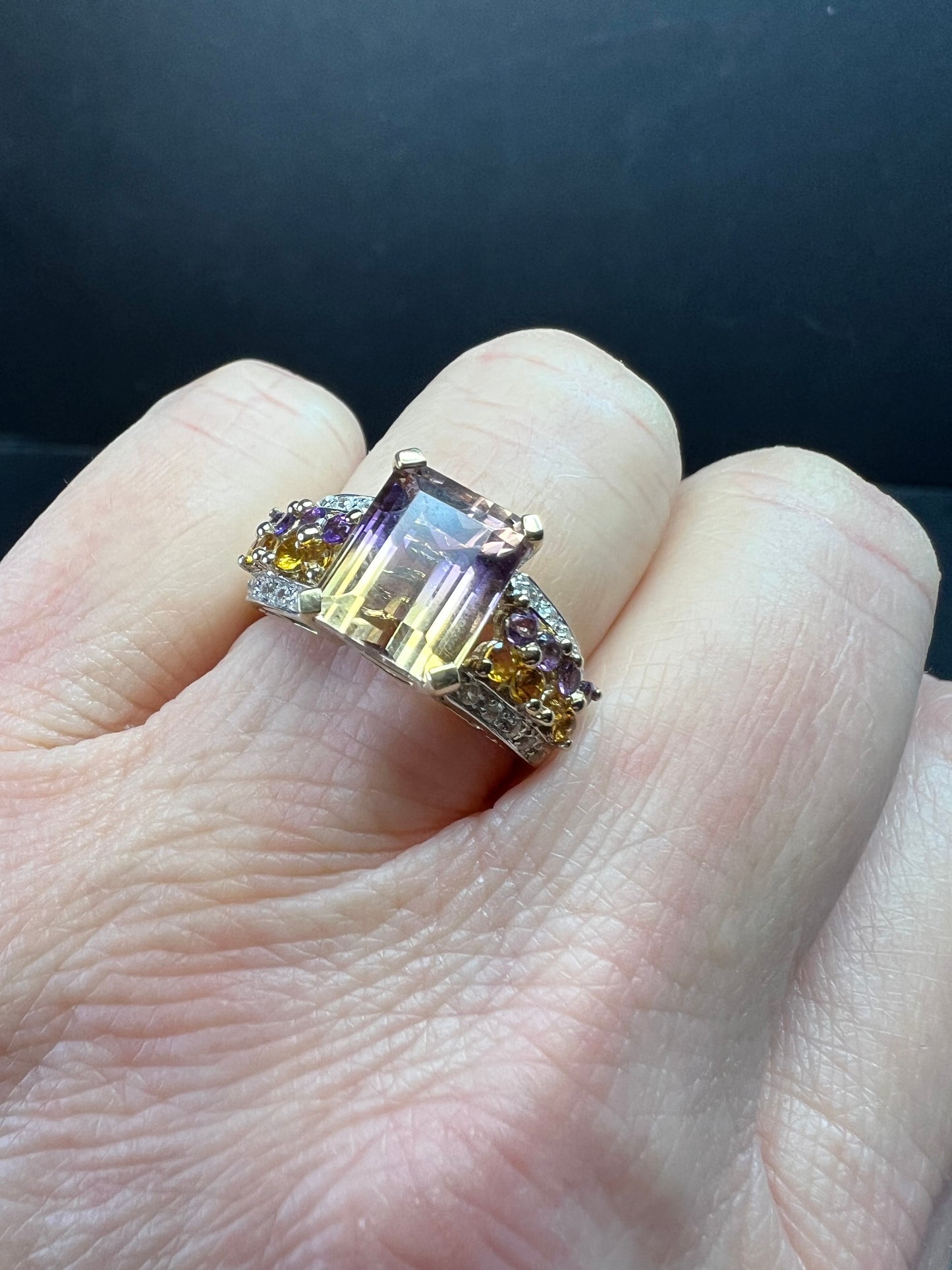 Ametrine Citrine Amethyst Ring 925 Vermeil SD Size 7