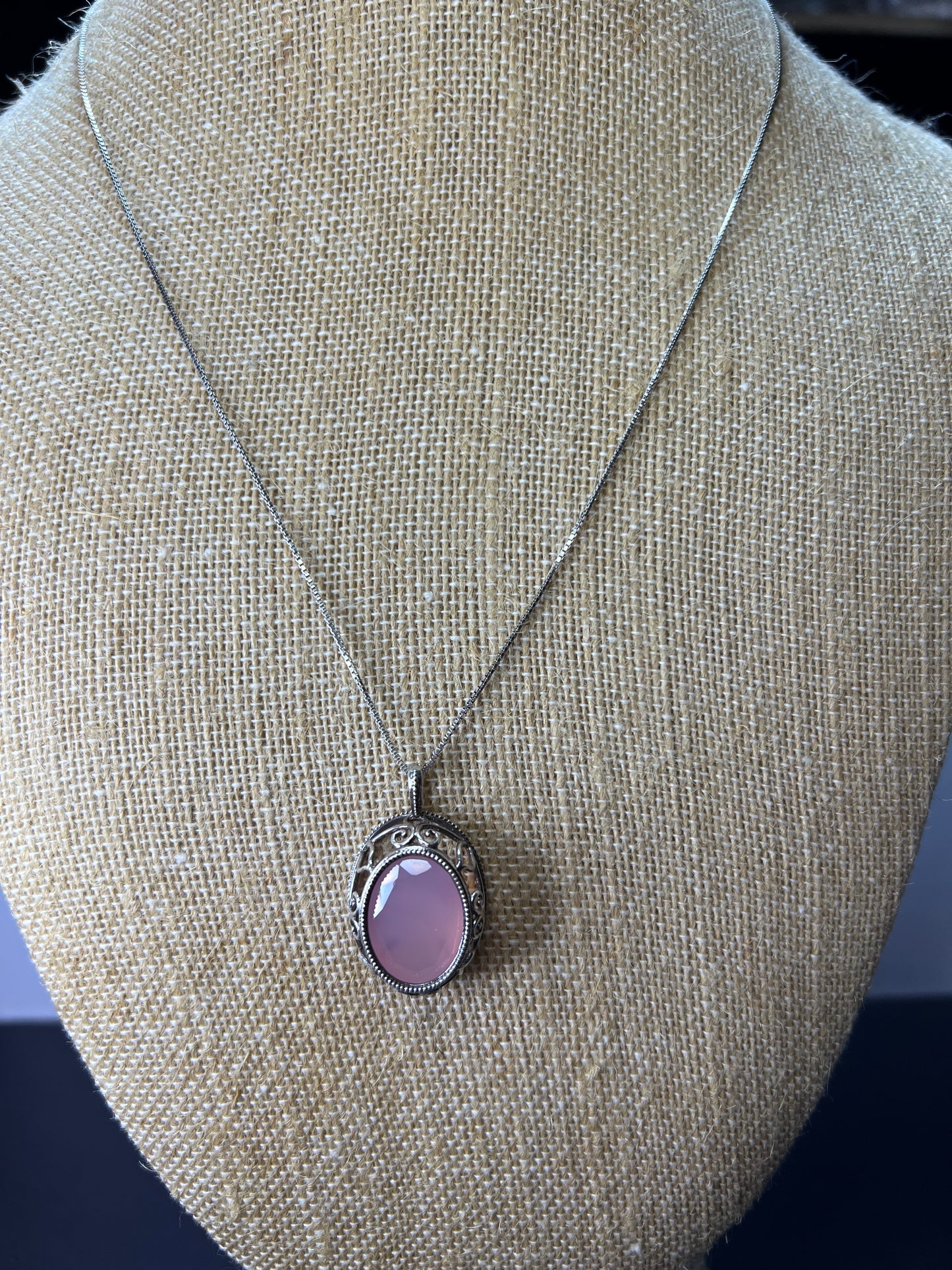 Pink chalcedony sterling silver pendant and 18 inch chain Becky