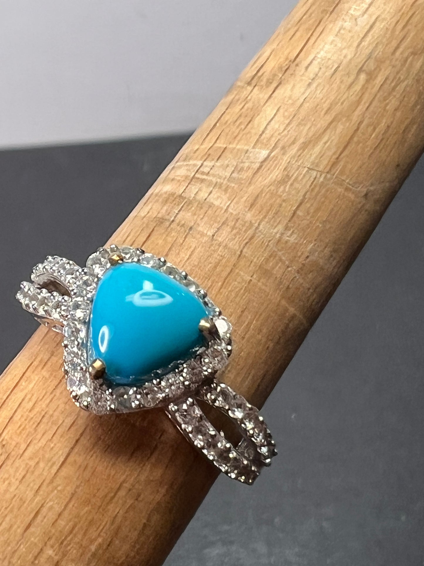 American sleeping beauty turquoise and zircon ring in platinum over sterling silver 2.60 ctw size 8