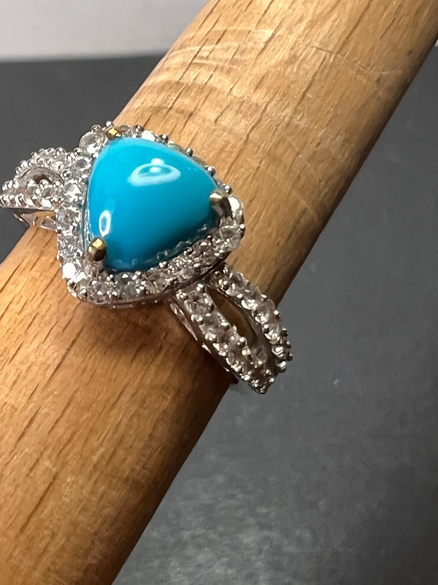 American sleeping beauty turquoise and zircon ring in platinum over sterling silver 2.60 ctw size 8