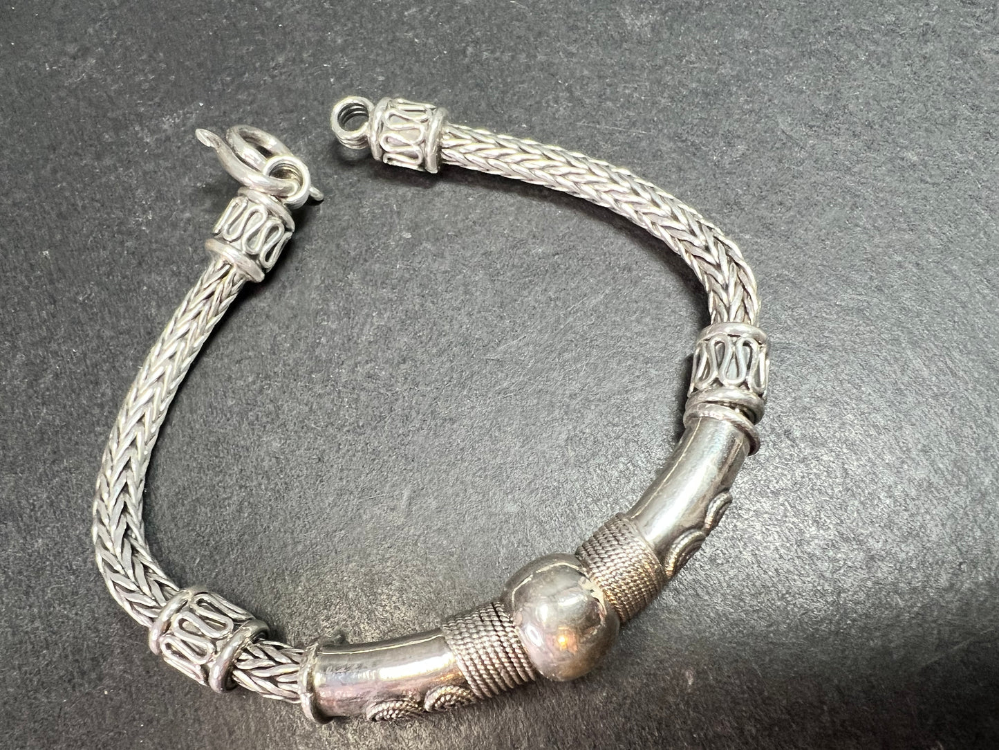 Vintage Sterling Silver Bali Byzantine Woven Hook Bracelet 8” 31g