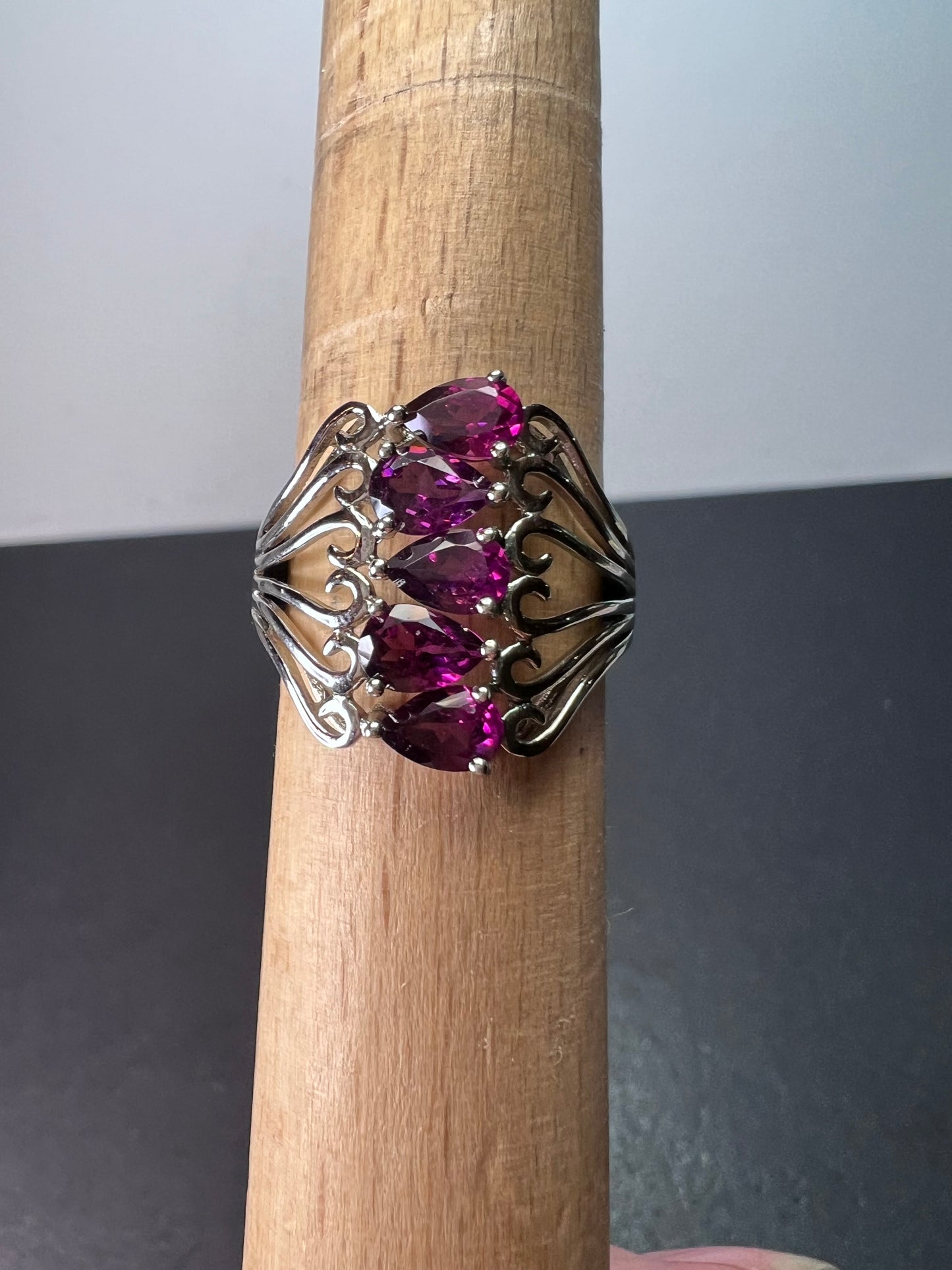 Grape rhodolite garnet rhodium over sterling silver ring size 9