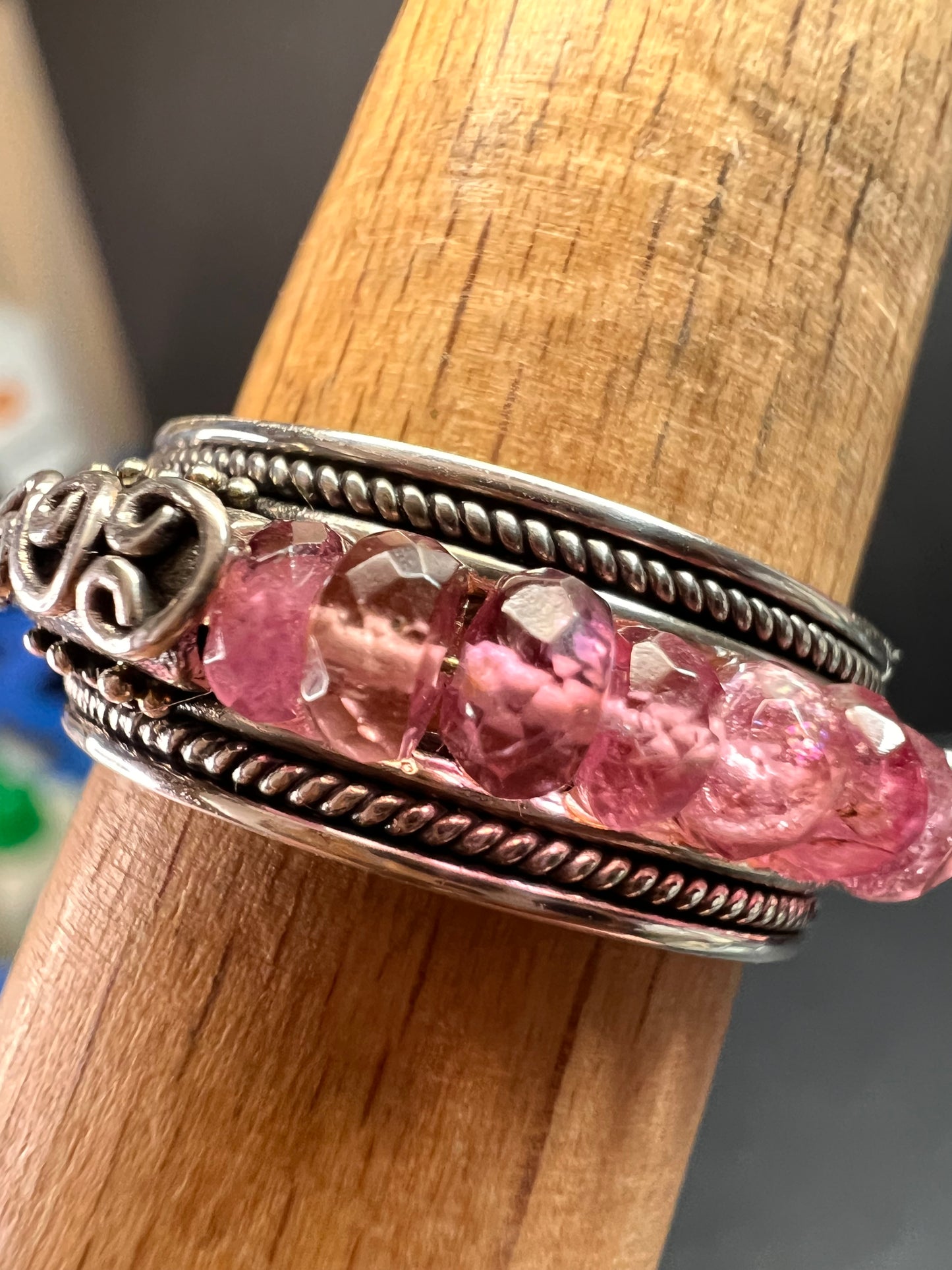Vintage Suarti pink tourmaline Bali sterling silver 18k gold ring size 9