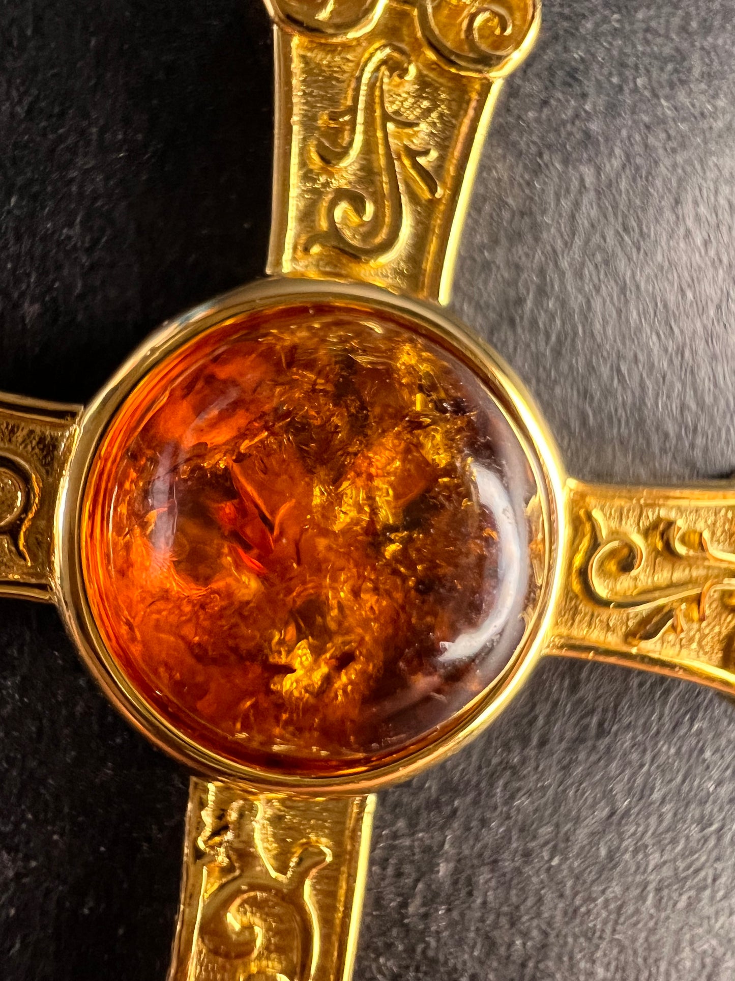 NEW Baltic Amber cross pendant in gold over sterling silver