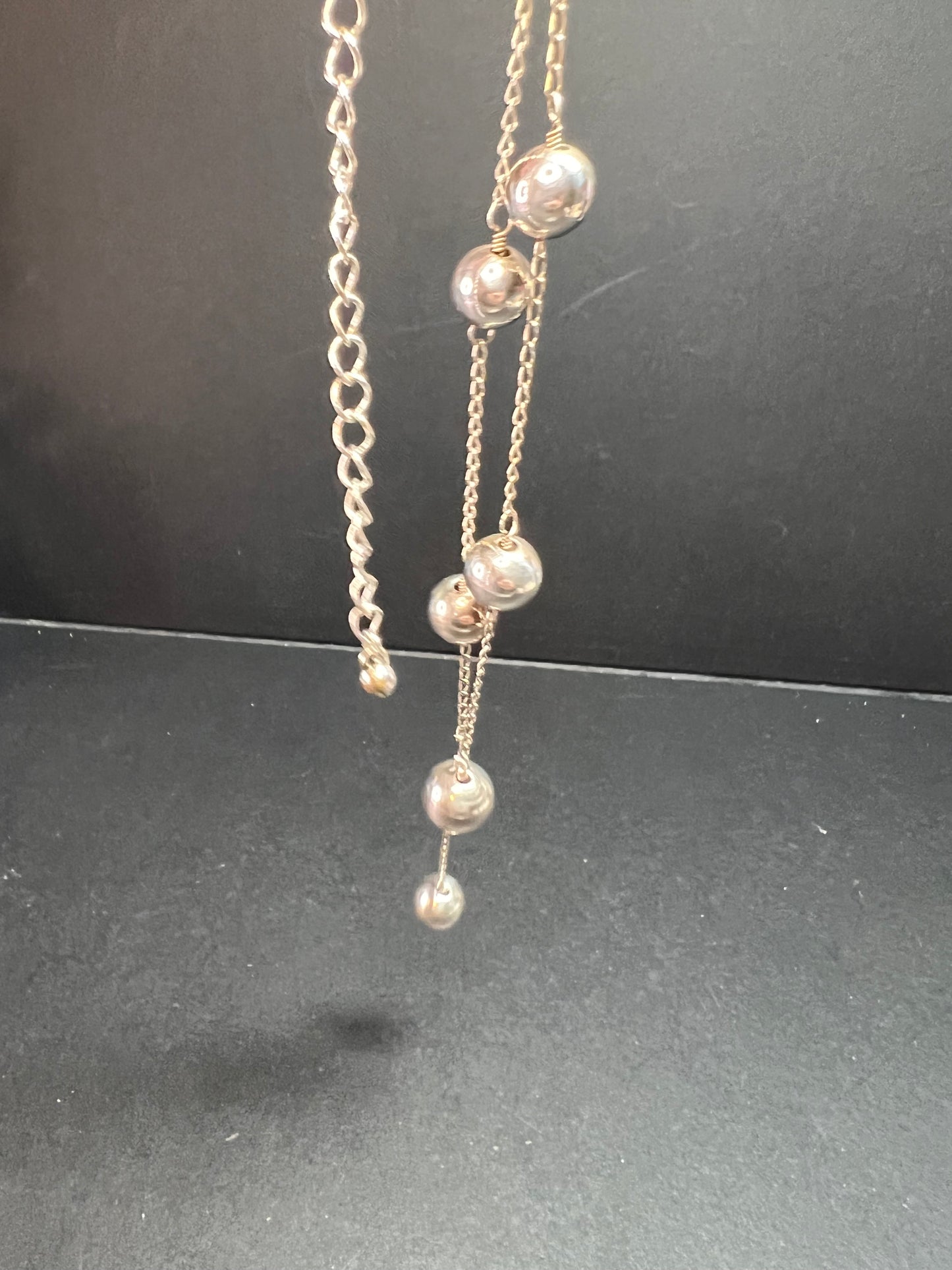 Vintage sterling silver Y drop station ball necklace