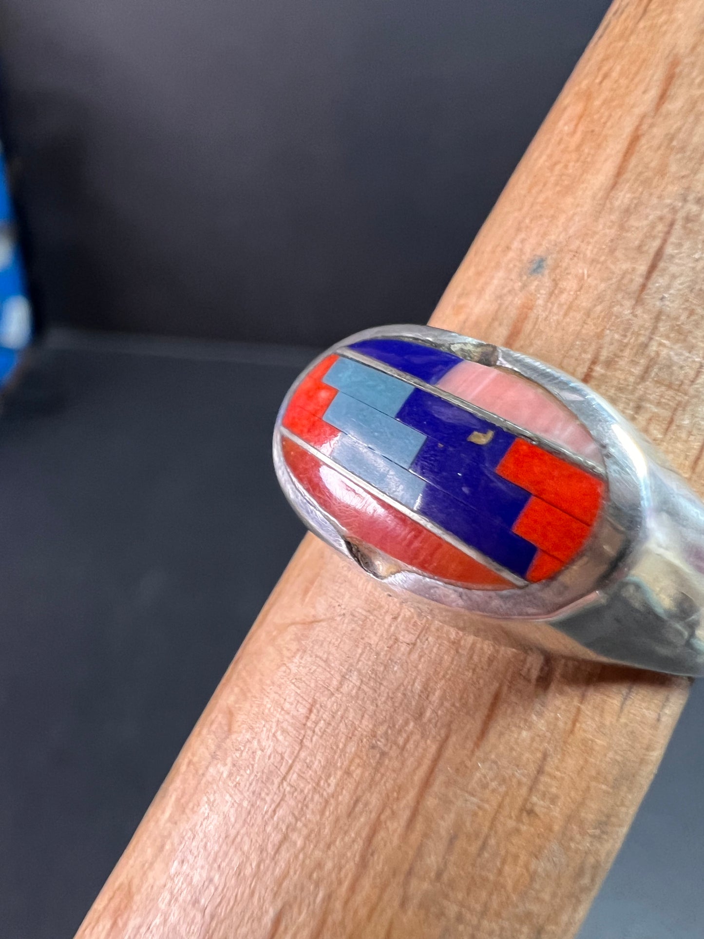 Vintage 925 Sterling Silver Southwest Mosaic Inlay Ring Size 7