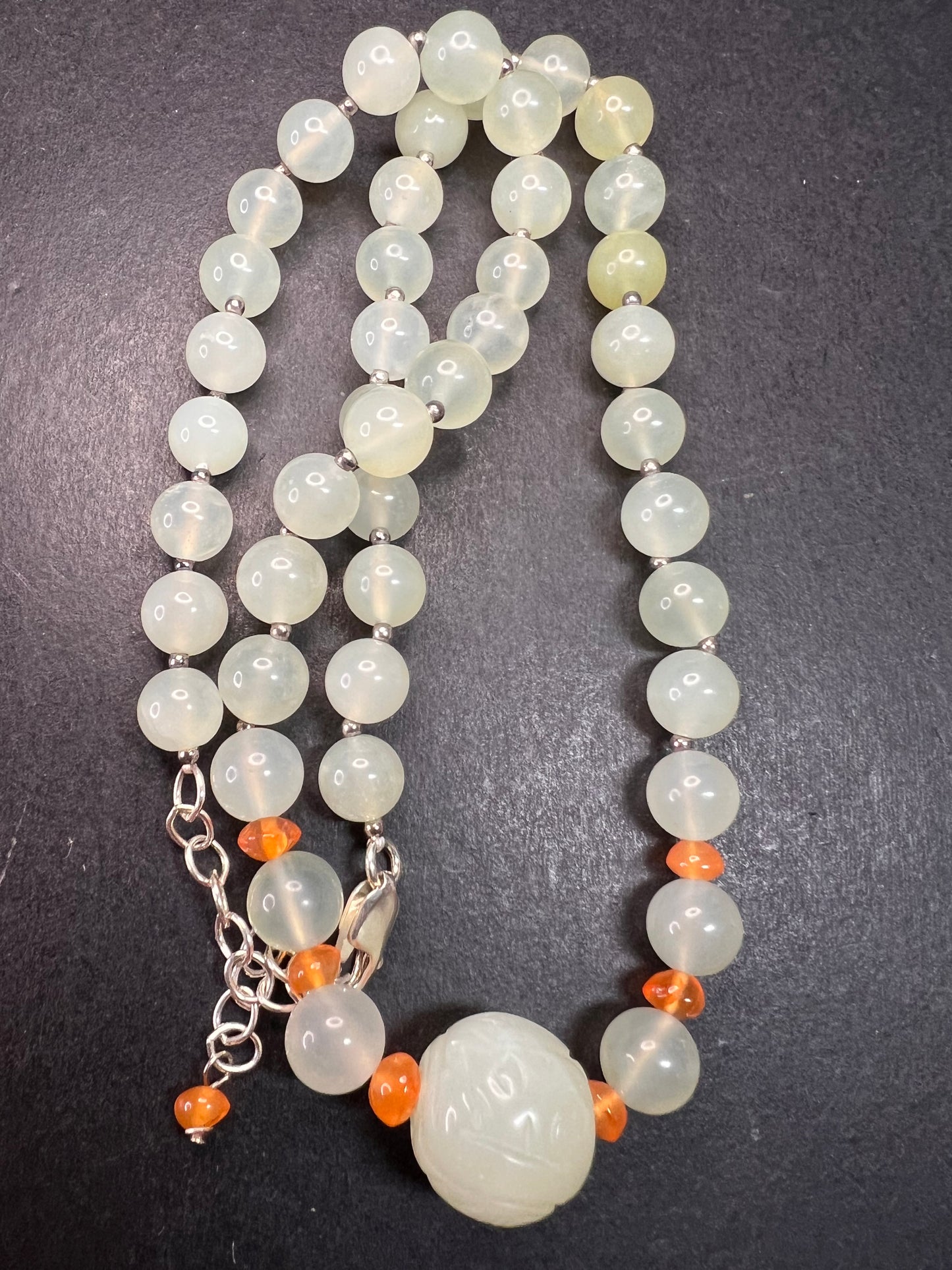 NEW serpentine and carnelian necklace with sterling silver clasp