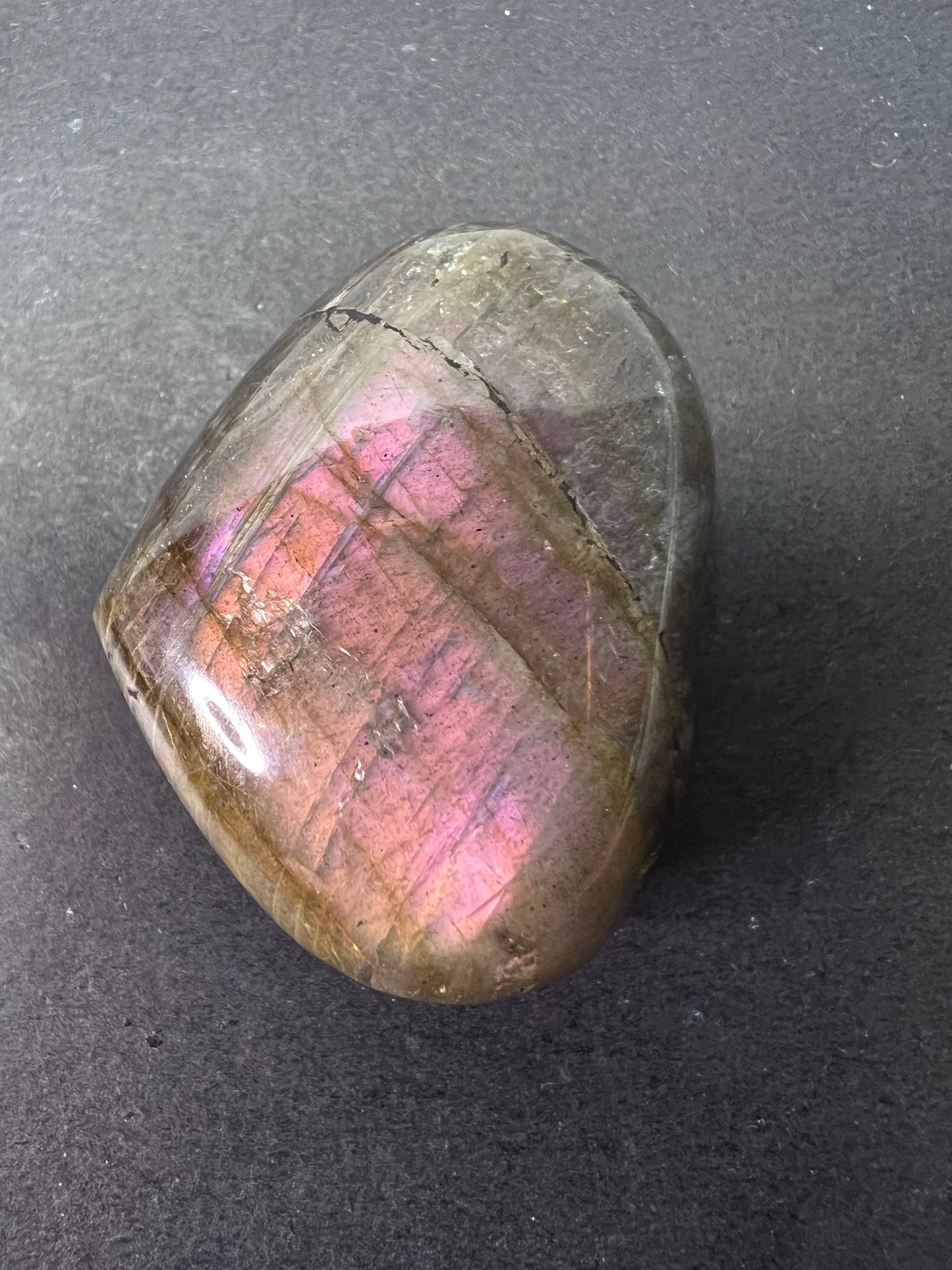 Labradorite heart with pink and purple flash