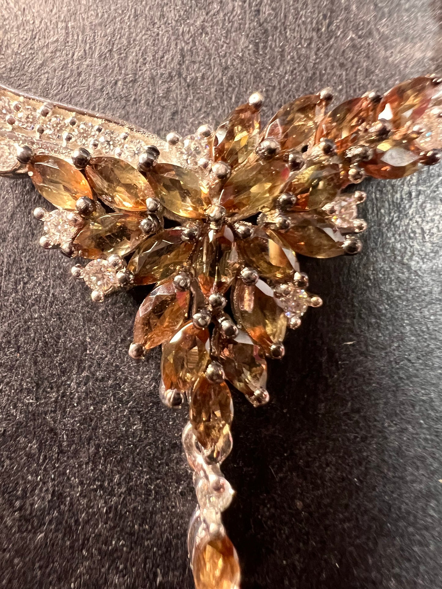 NEW Andalusite and Moissanite floral necklace in rhodium over sterling silver