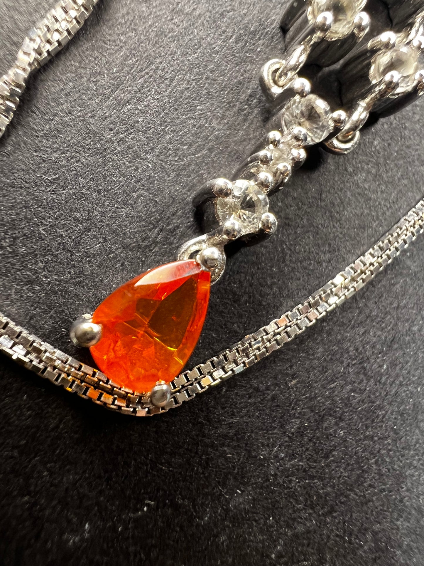 Vintage Sterling Silver Mexican Fire Opal & White Topaz Y Necklace